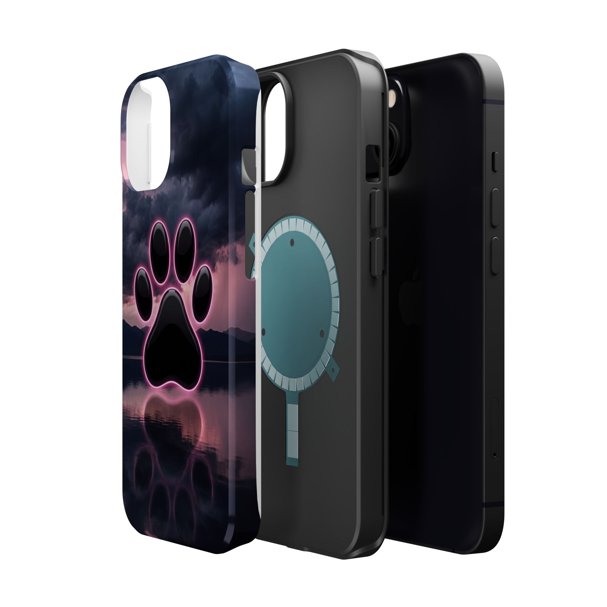 Neon Paw Print Phone Case — Impact-Resistant Wireless Charging Cover