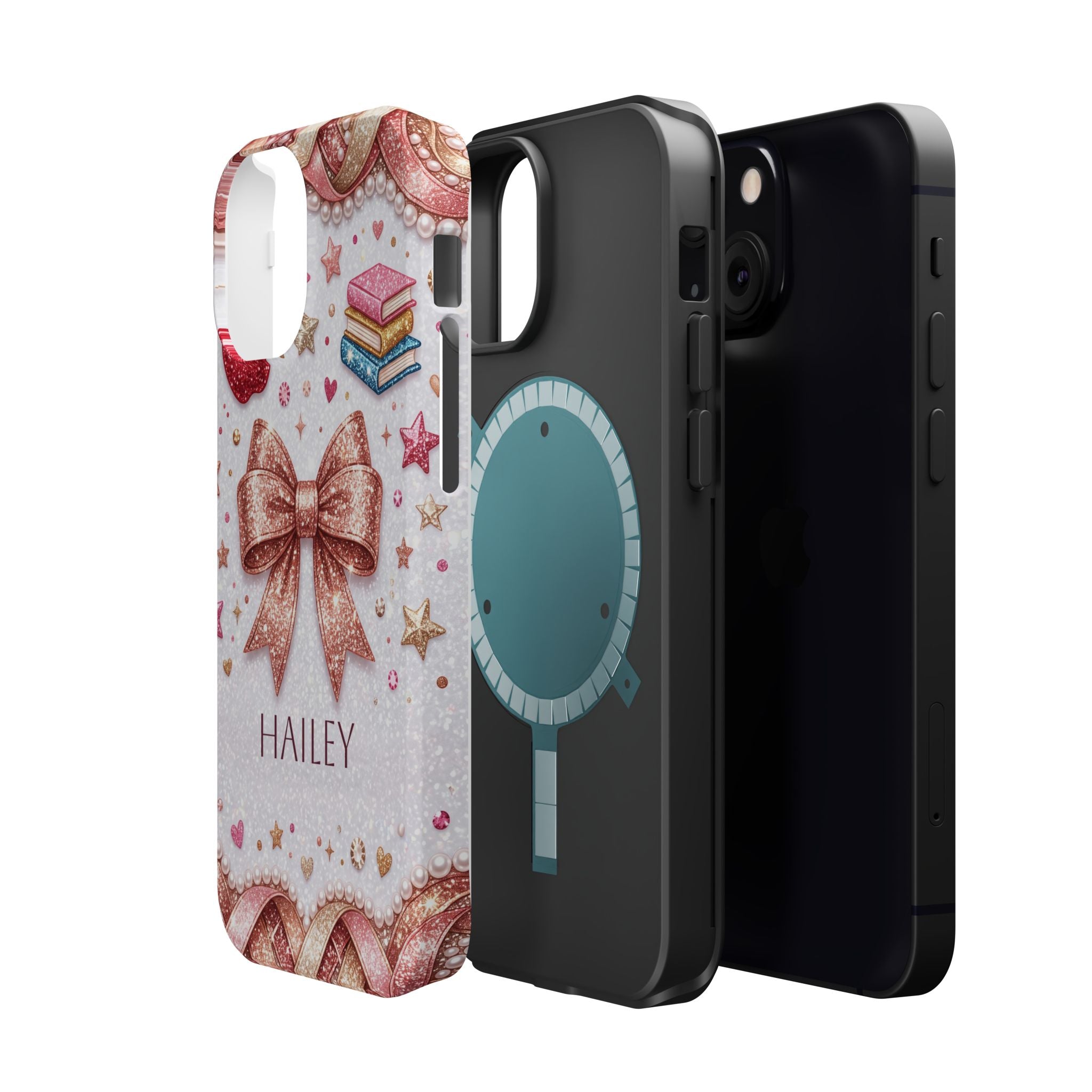 Rose Gold Glitter Bow Personalized Teacher Phone Case — Wireless Charging Cover
