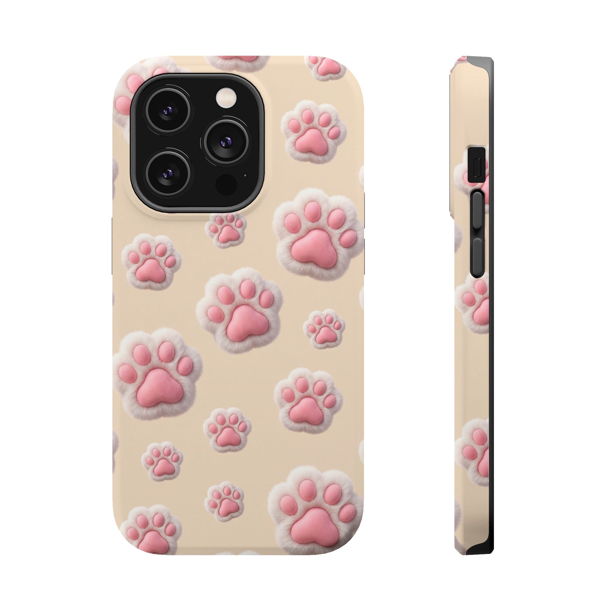 Pink Paw Print Phone Case — Impact-Resistant Wireless Charging Cover