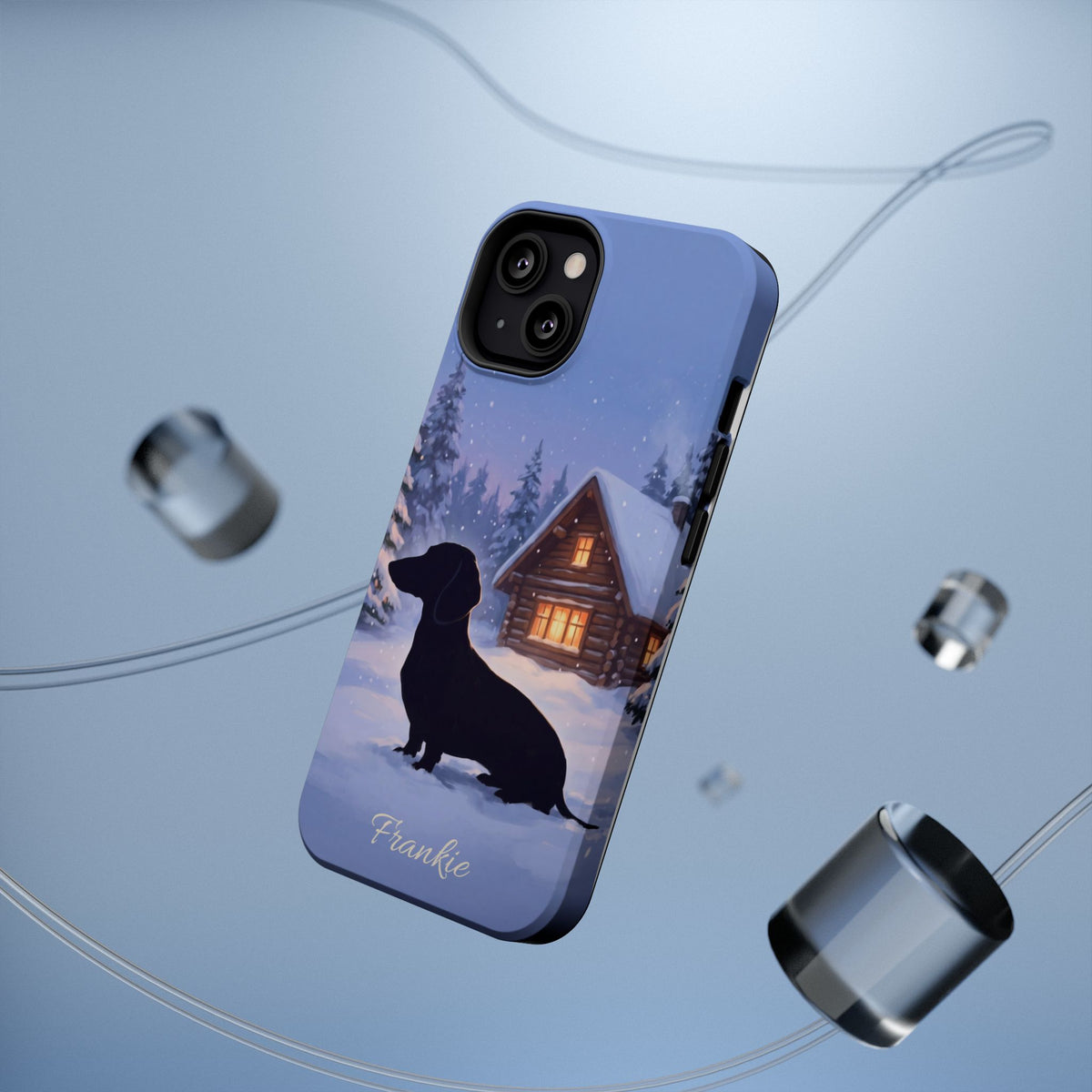 Personalized Dachshund Winter Cabin Phone Case — Wireless Charging Cover
