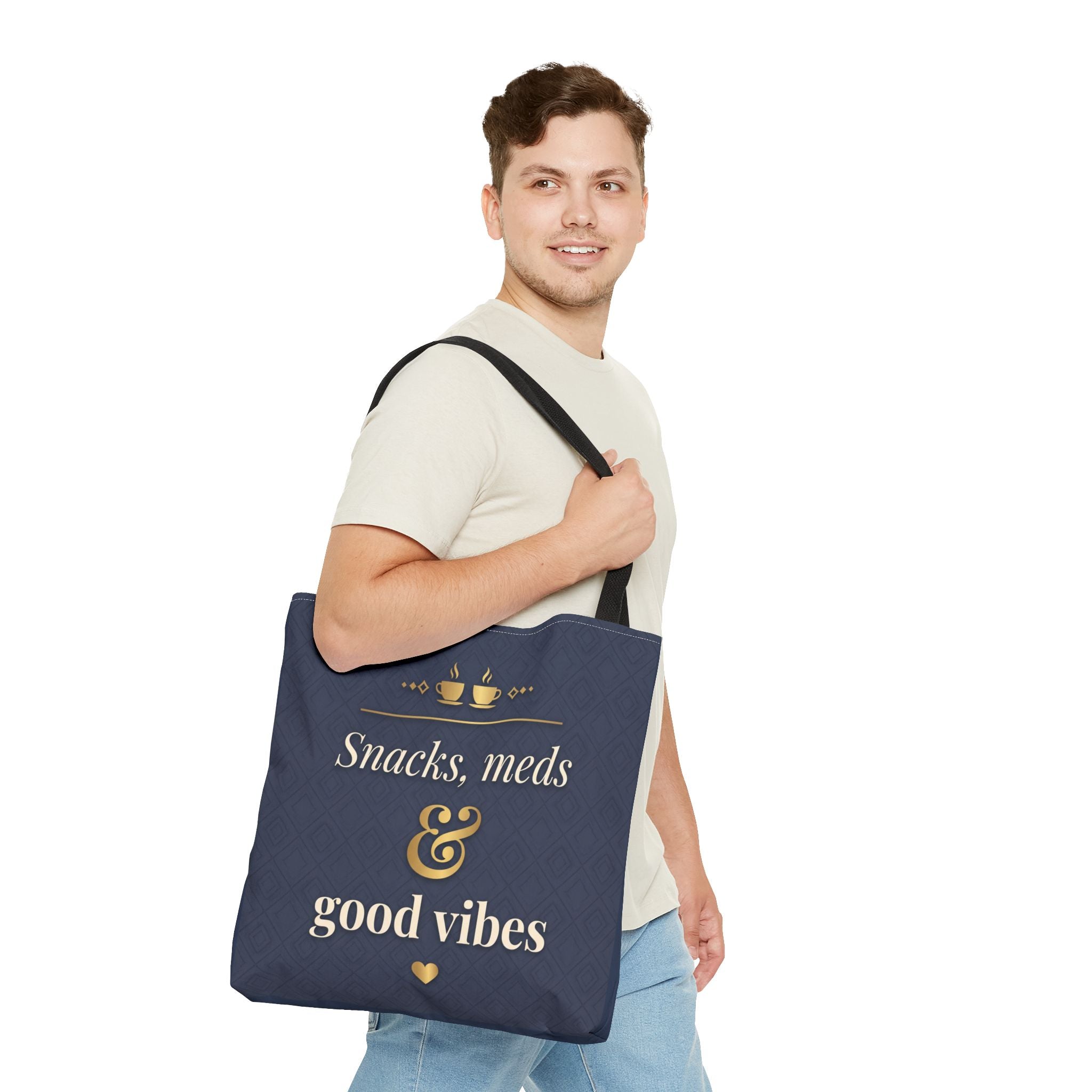 Snacks Meds & Good Vibes Tote | Funny Nurse Gift Tote Bag | Healthcare Worker Humour Gift | Premium Polyester Carry-All
