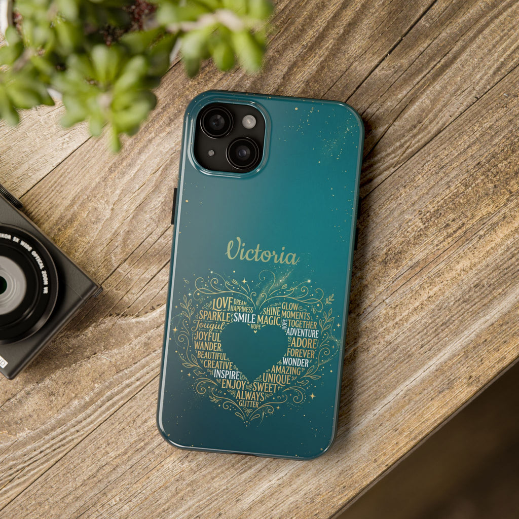 Personalized Teacher Phone Case — Custom Name Heart Word Art Design