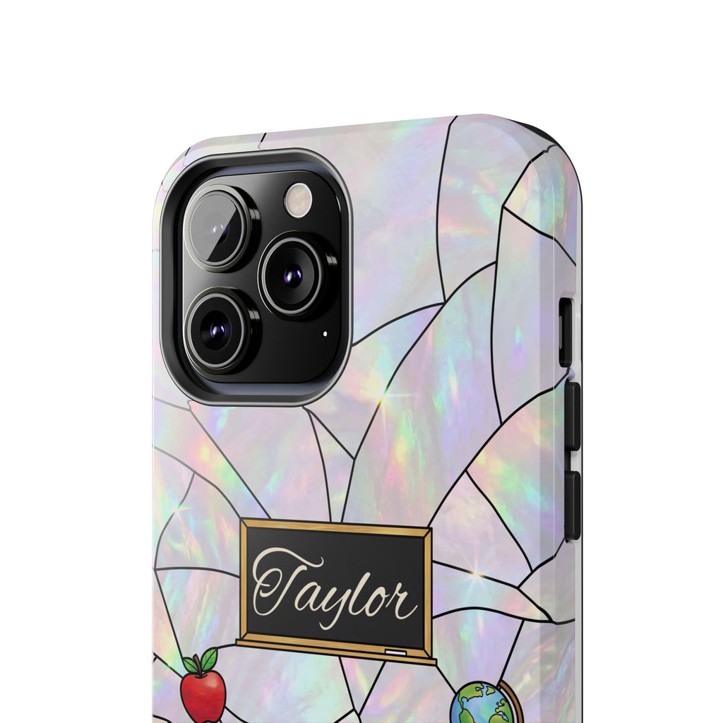 Personalized Teacher Phone Case — Custom Name Stained Glass Classroom Design