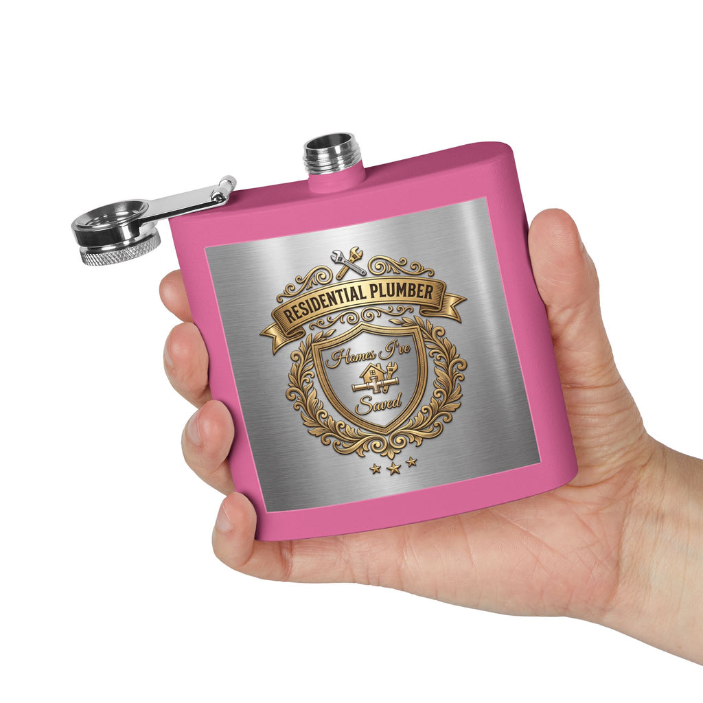 Flask — "Residential Plumber: Homes I've Saved" 6oz Stainless Steel Hip Flask