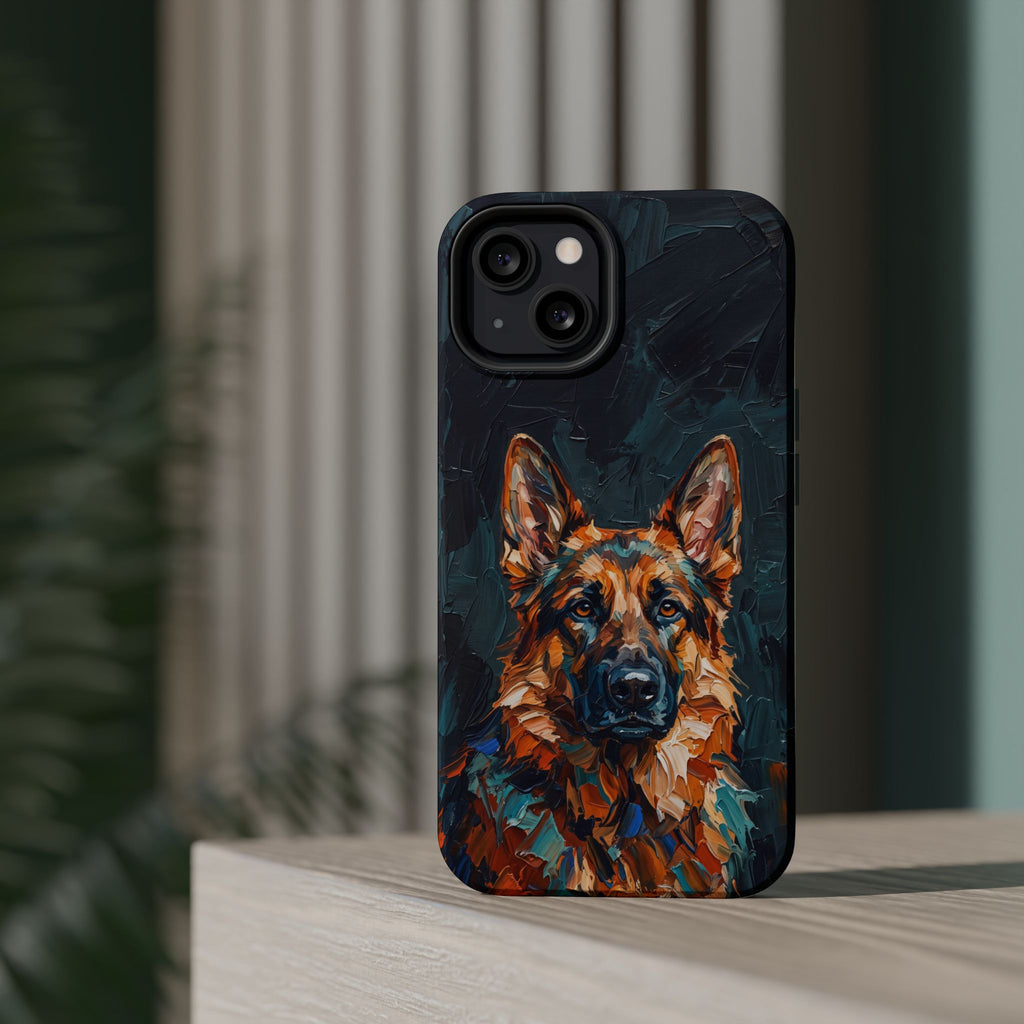 German Shepherd Phone Case | Palette Knife Painting Art — Tough Magnetic Case with Wireless Charging