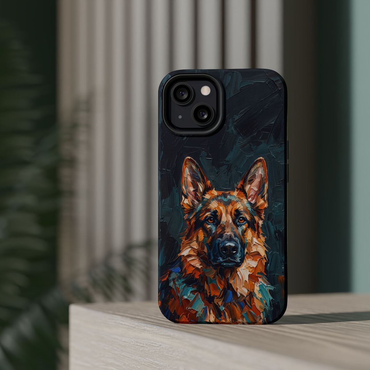 German Shepherd Phone Case | Palette Knife Painting Art — Tough Magnetic Case with Wireless Charging