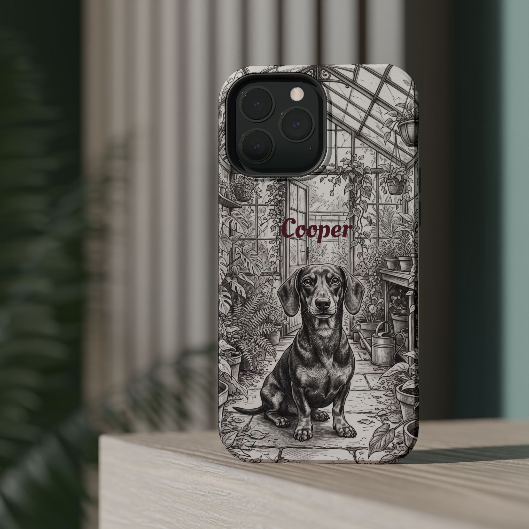 Personalized Dachshund Vintage Greenhouse Phone Case — Wireless Charging Cover