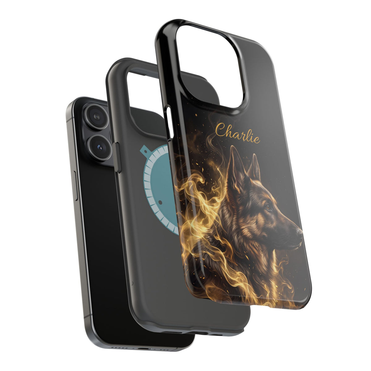 German Shepherd Phone Case | Personalized Golden Smoke Art — Tough Magnetic Case with Wireless Charging