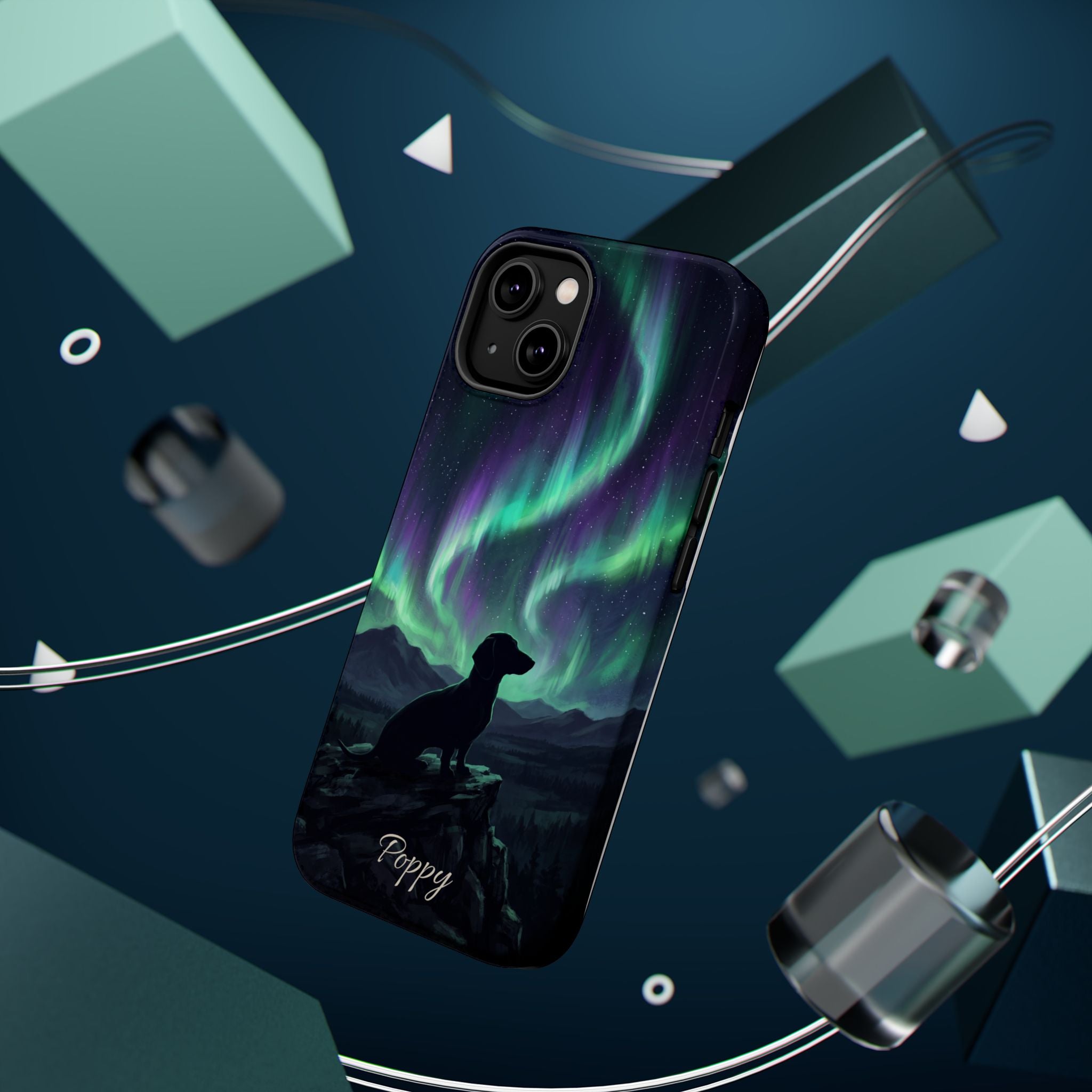 Personalized Dachshund Northern Lights Phone Case — Wireless Charging Cover