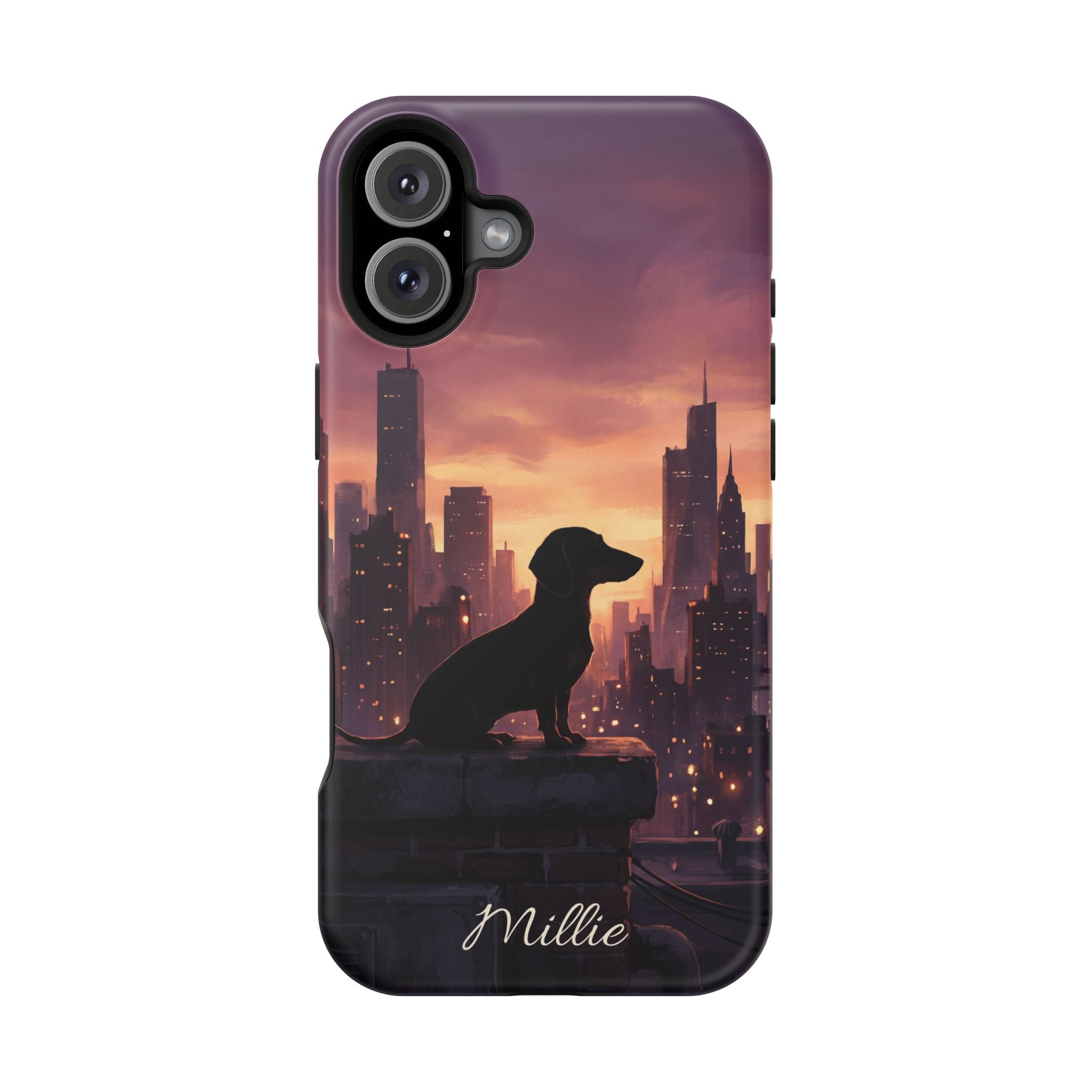Personalized Dachshund City Skyline Phone Case — Wireless Charging Cover