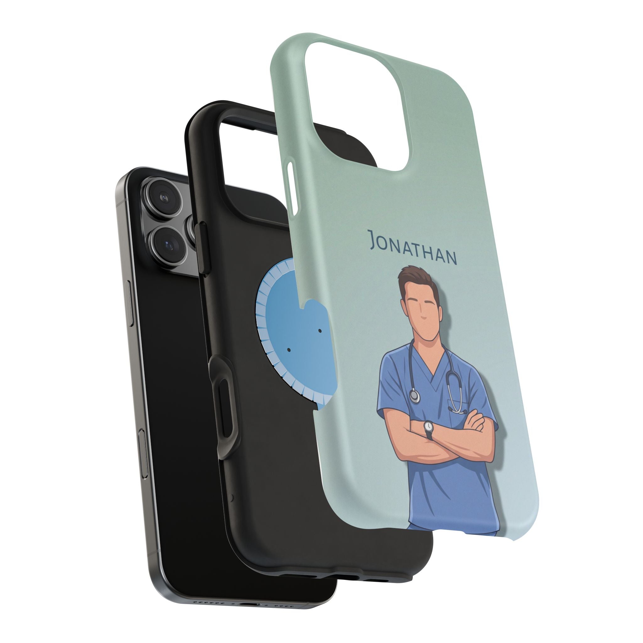 Personalized Nurse Portrait Phone Case — Impact-Resistant Wireless Charging Cover