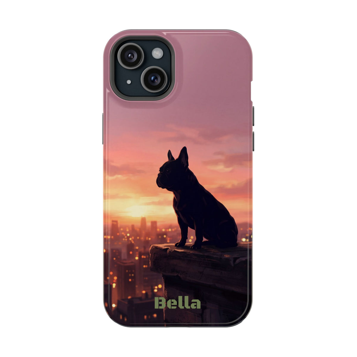 Personalized French Bulldog City Skyline Sunset Phone Case — Wireless Charging Cover