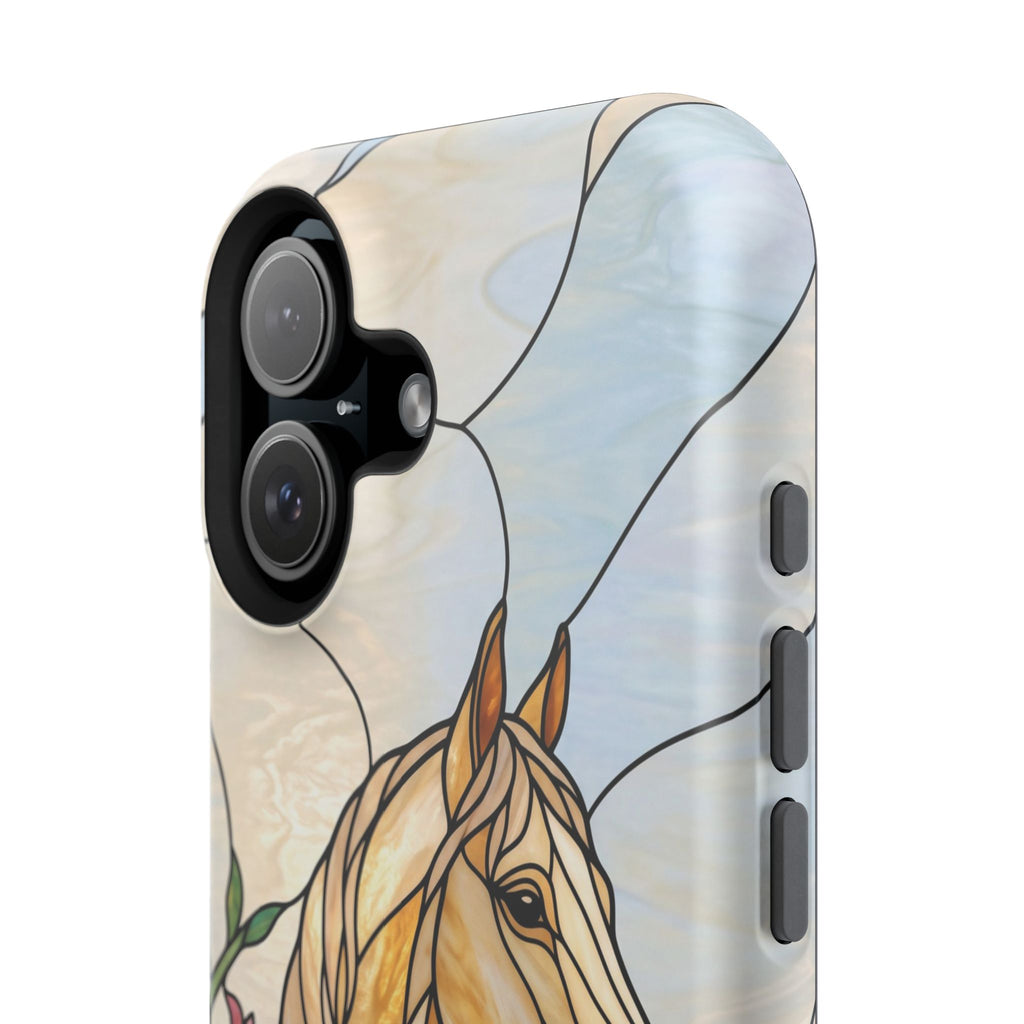 Floral Stained Glass Horse Phone Case — Tough Magnetic Case with Wireless Charging