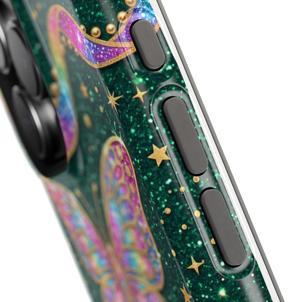 Rainbow Glitter Butterfly Personalized Teacher Phone Case — Wireless Charging Cover