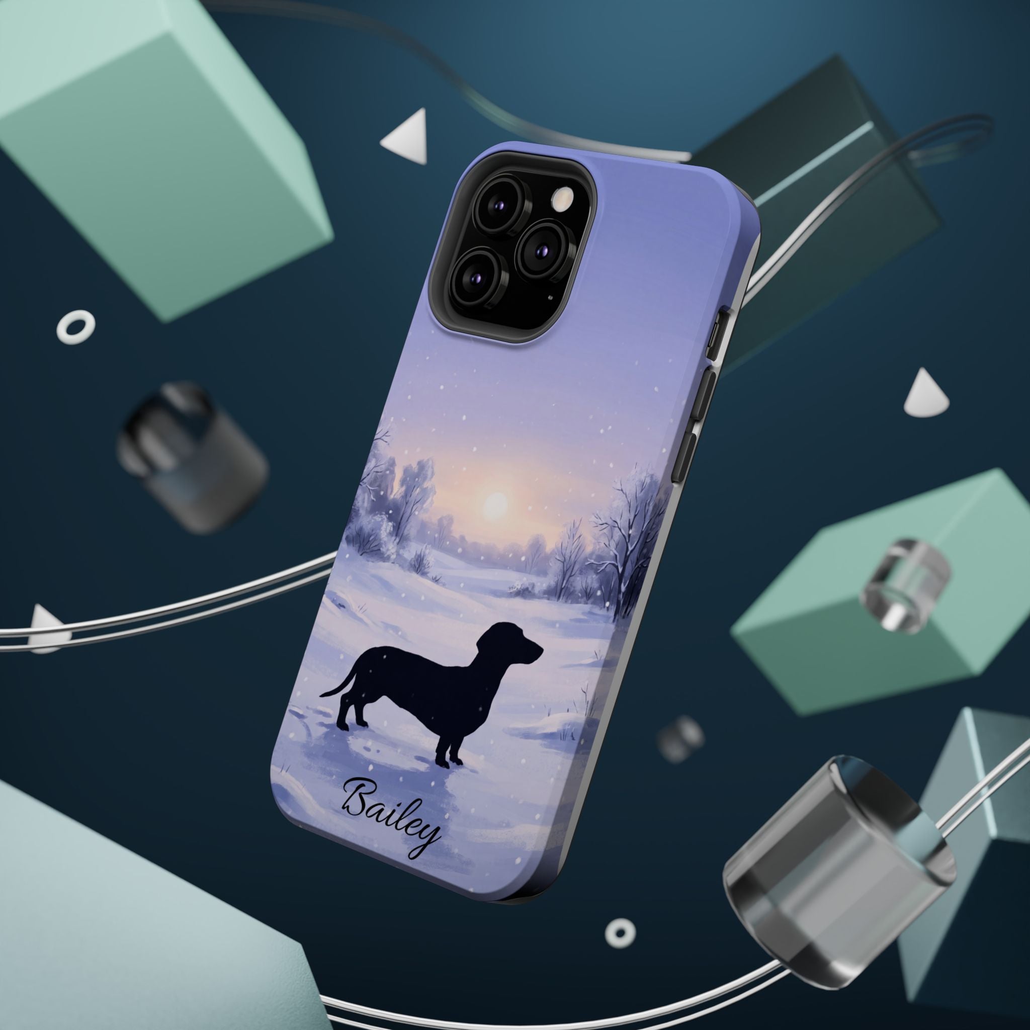 Personalized Dachshund Winter Snow Phone Case — Wireless Charging Cover
