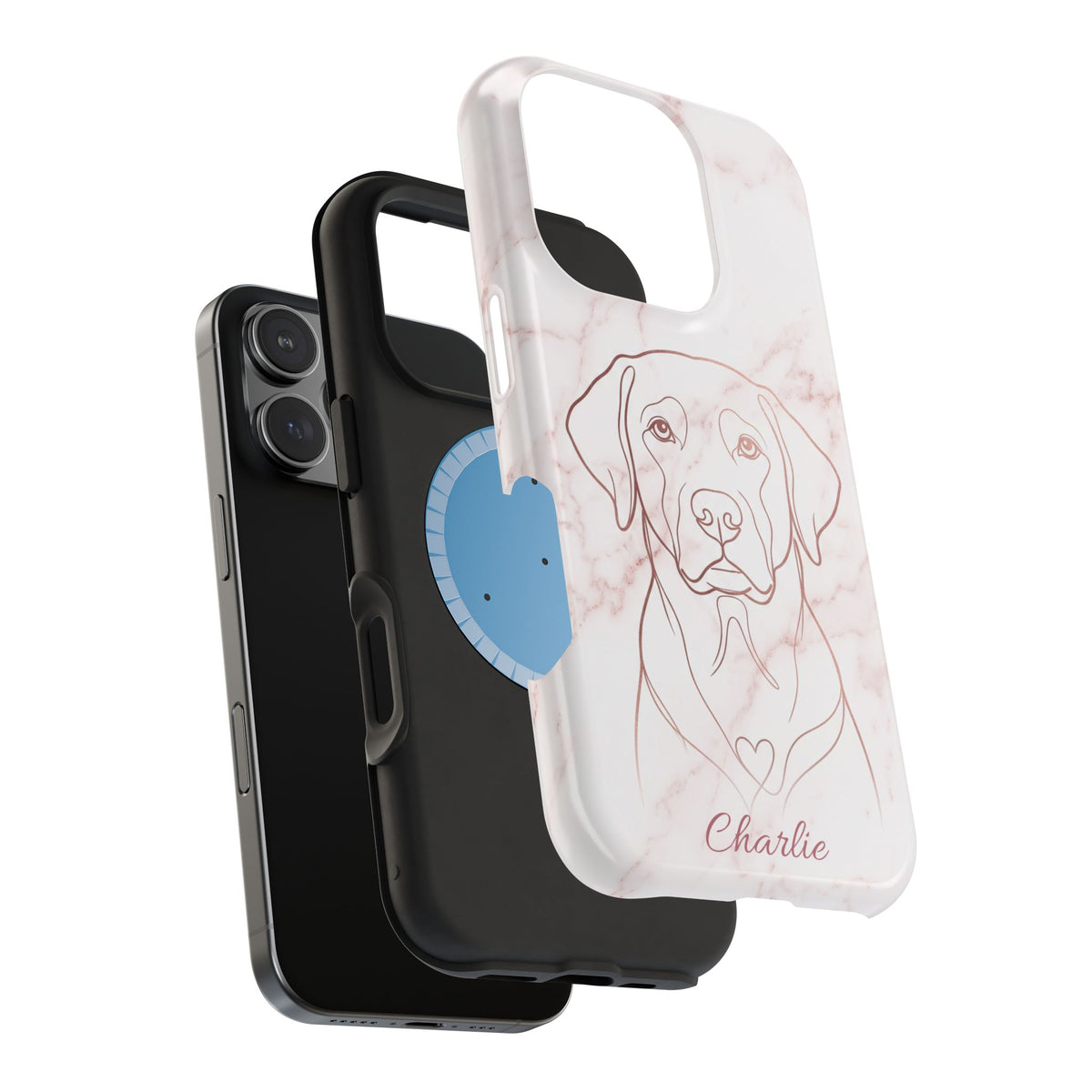 Personalized Rose Gold Marble Labrador Phone Case — Tough Magnetic Case with Wireless Charging