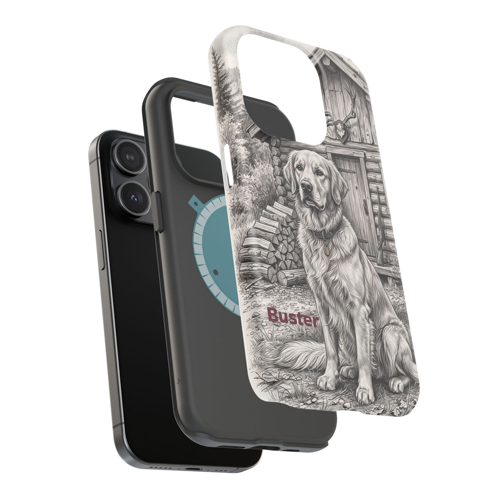 Personalized Golden Retriever Cabin Porch Phone Case — Wireless Charging Cover