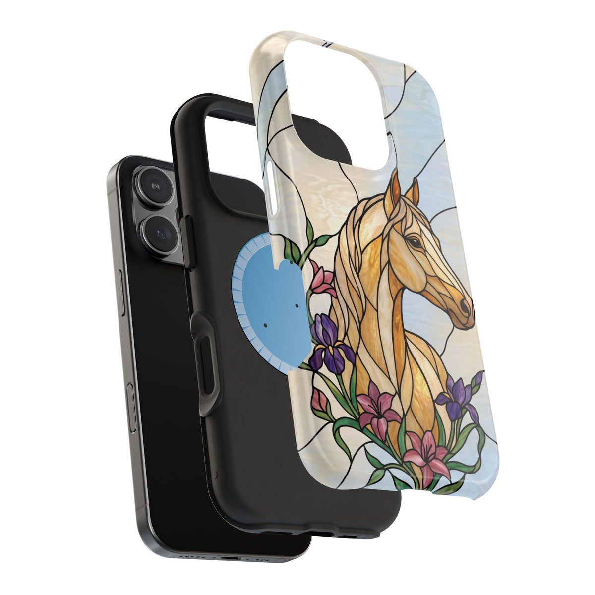 Floral Stained Glass Horse Phone Case — Tough Magnetic Case with Wireless Charging