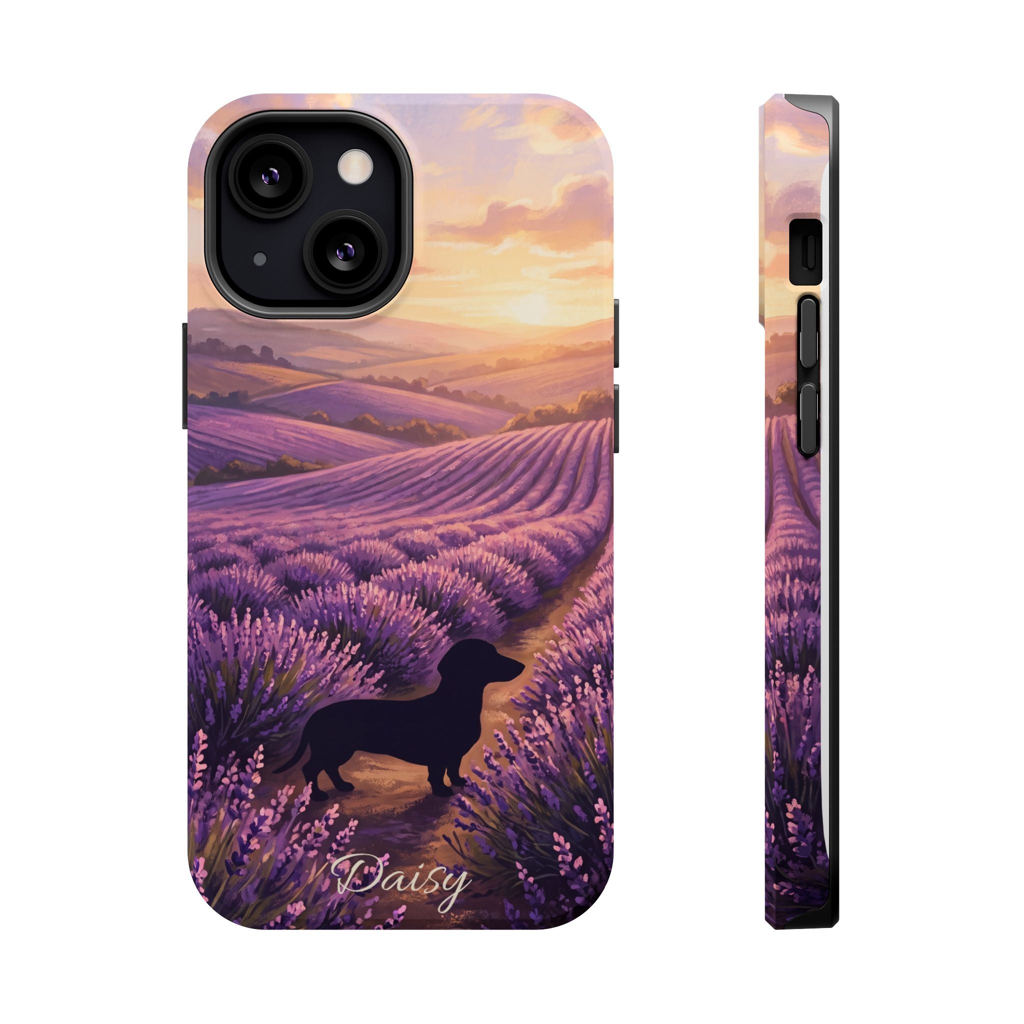 Personalized Dachshund Lavender Field Phone Case — Wireless Charging Cover