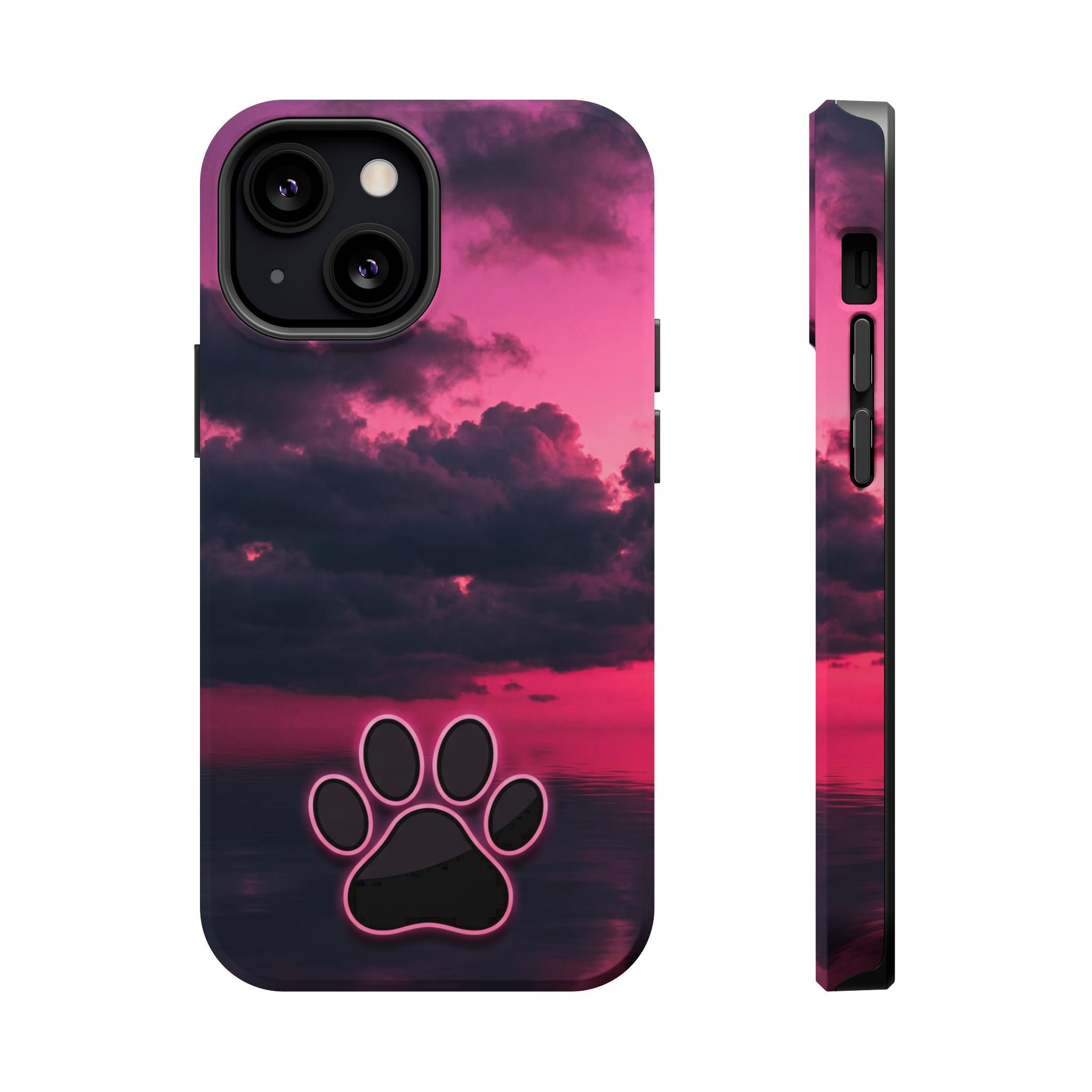 Pink Sky Paw Print Phone Case — Impact-Resistant Wireless Charging Cover