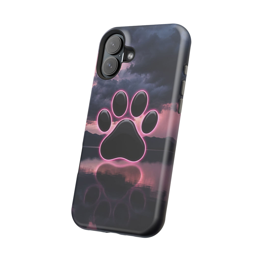 Neon Paw Print Phone Case — Impact-Resistant Wireless Charging Cover