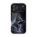 German Shepherd Phone Case | Silver Moonlight Mist Art — Tough Magnetic Case with Wireless Charging