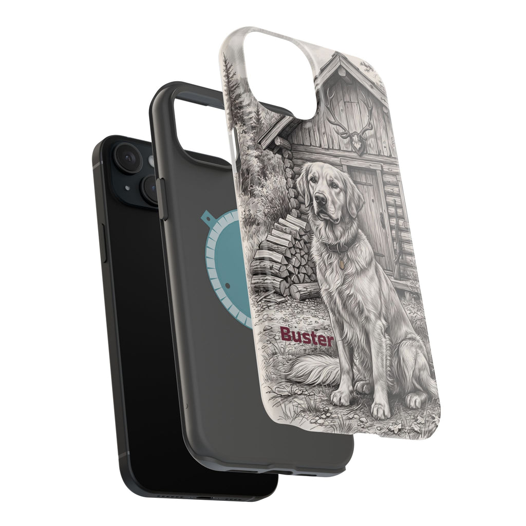 Personalized Golden Retriever Cabin Porch Phone Case — Wireless Charging Cover