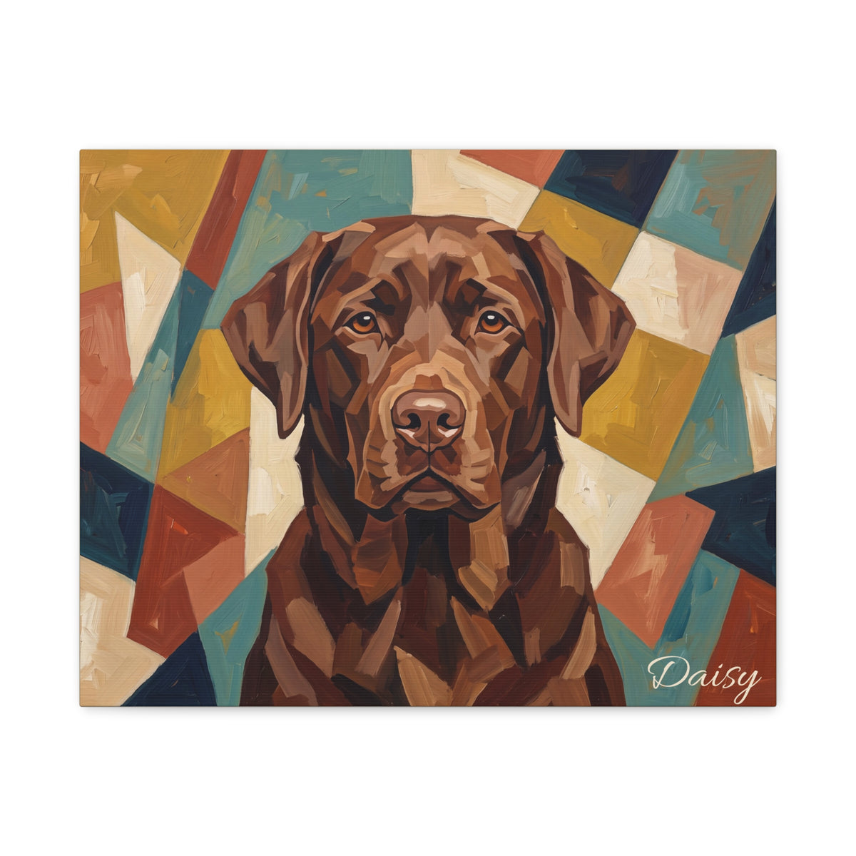 Chocolate Labrador Personalized Canvas | Mid-Century Geometric Wall Art