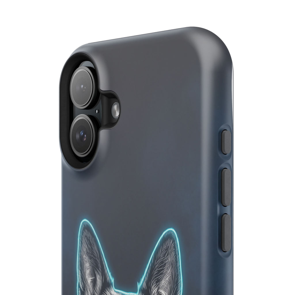 German Shepherd Phone Case | Neon Glow Sketch Art — Tough Magnetic Case with Wireless Charging