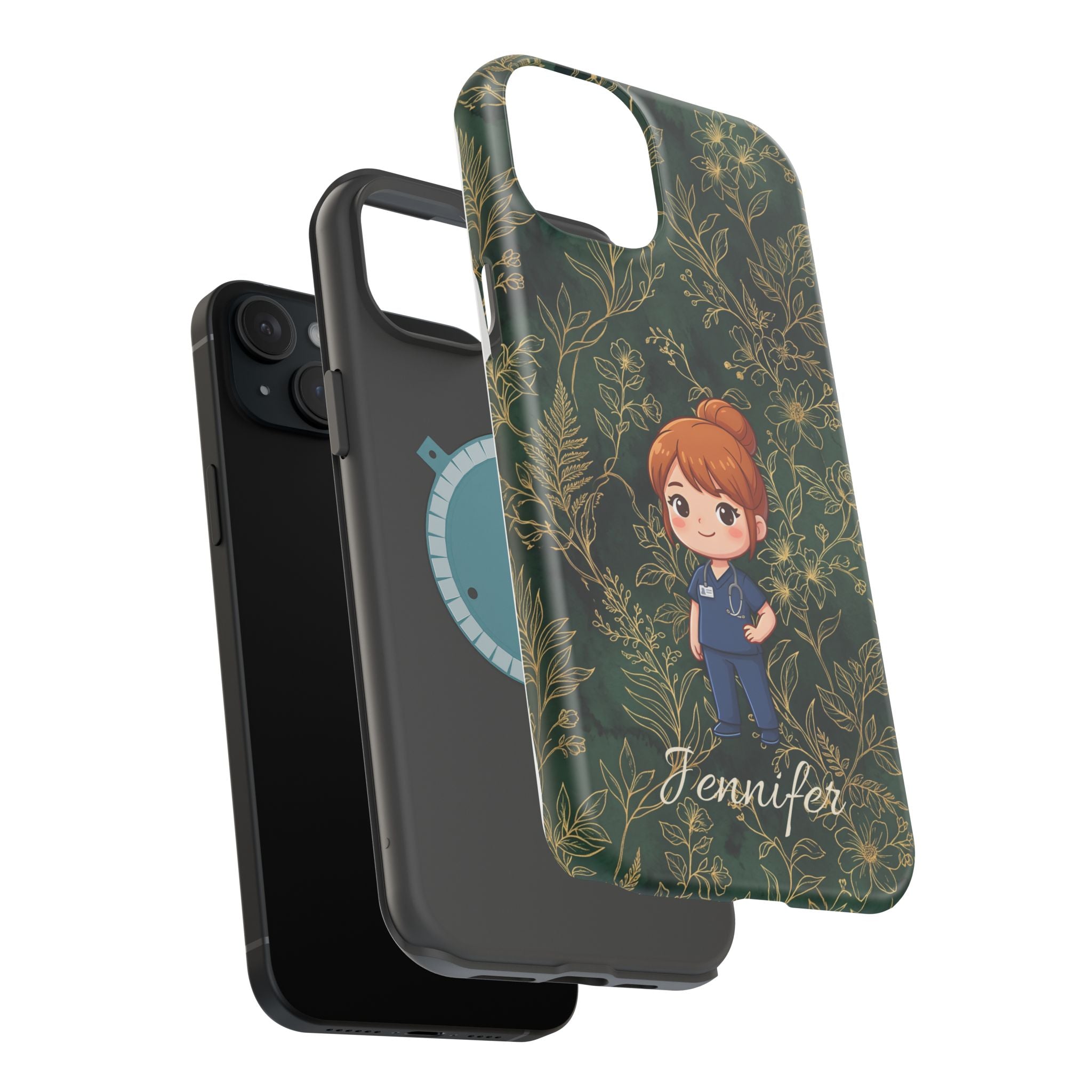 Personalized Nurse Botanical Phone Case — Impact-Resistant Wireless Charging Cover