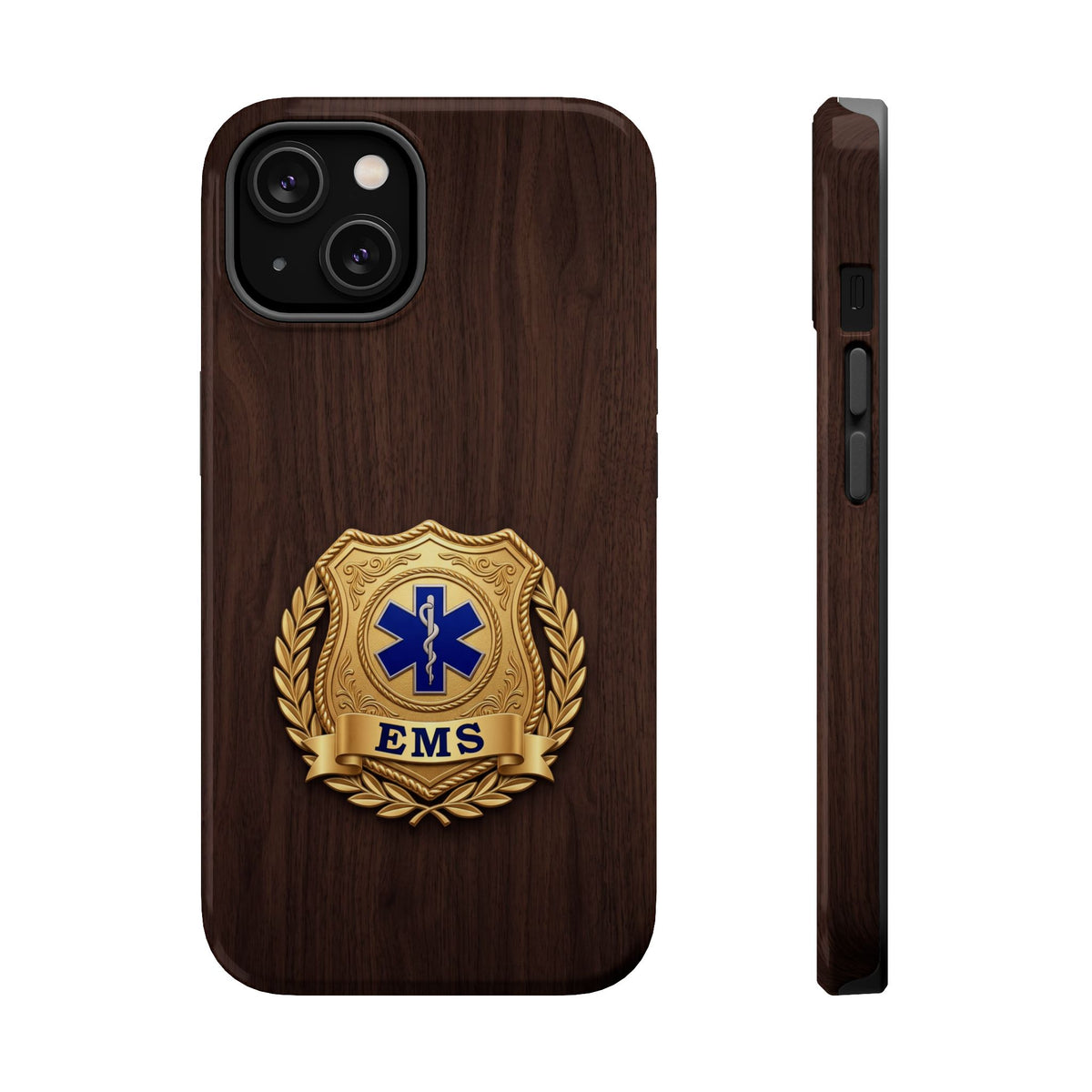 Gold EMS Laurel Badge Wood Phone Case — Magnetic Wireless Charging Cover