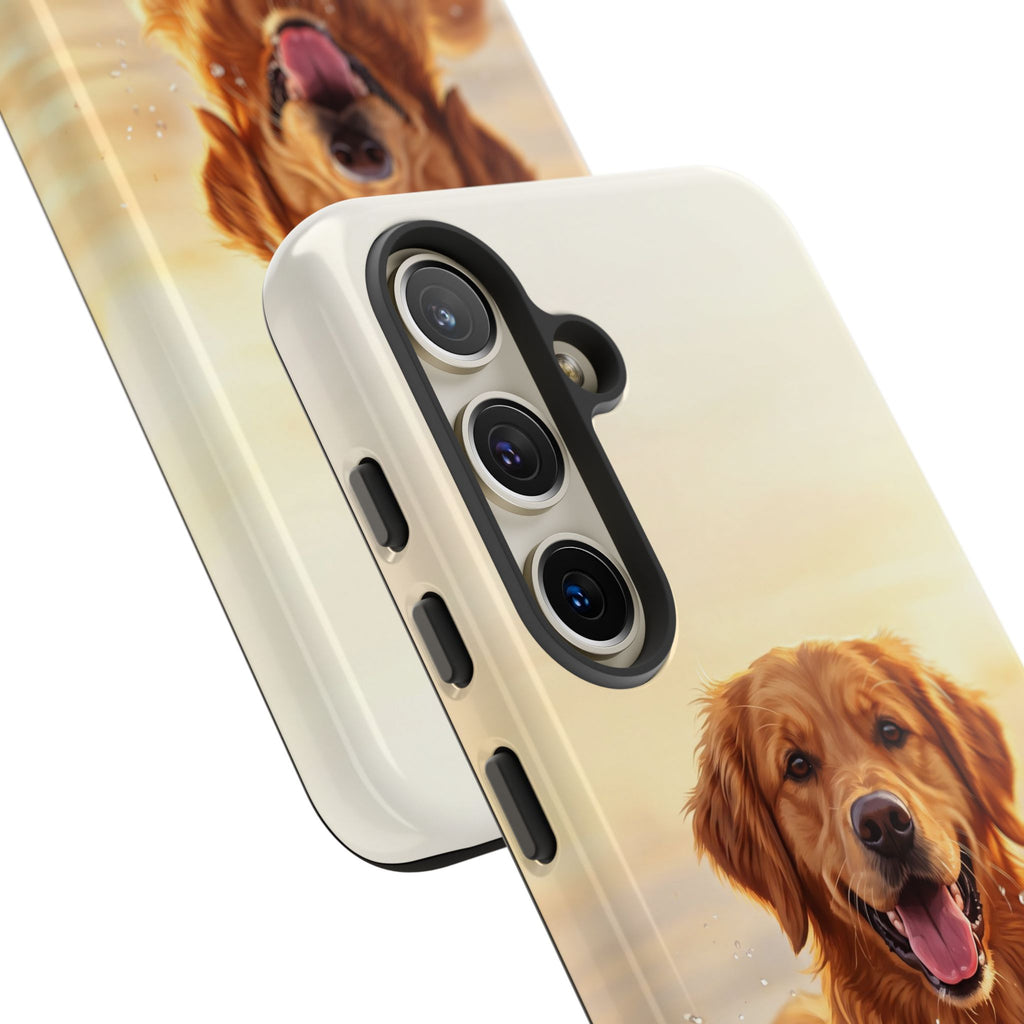 Golden Retriever Splashing in Water Phone Case | Joyful Dog at Golden Hour | iPhone & Samsung