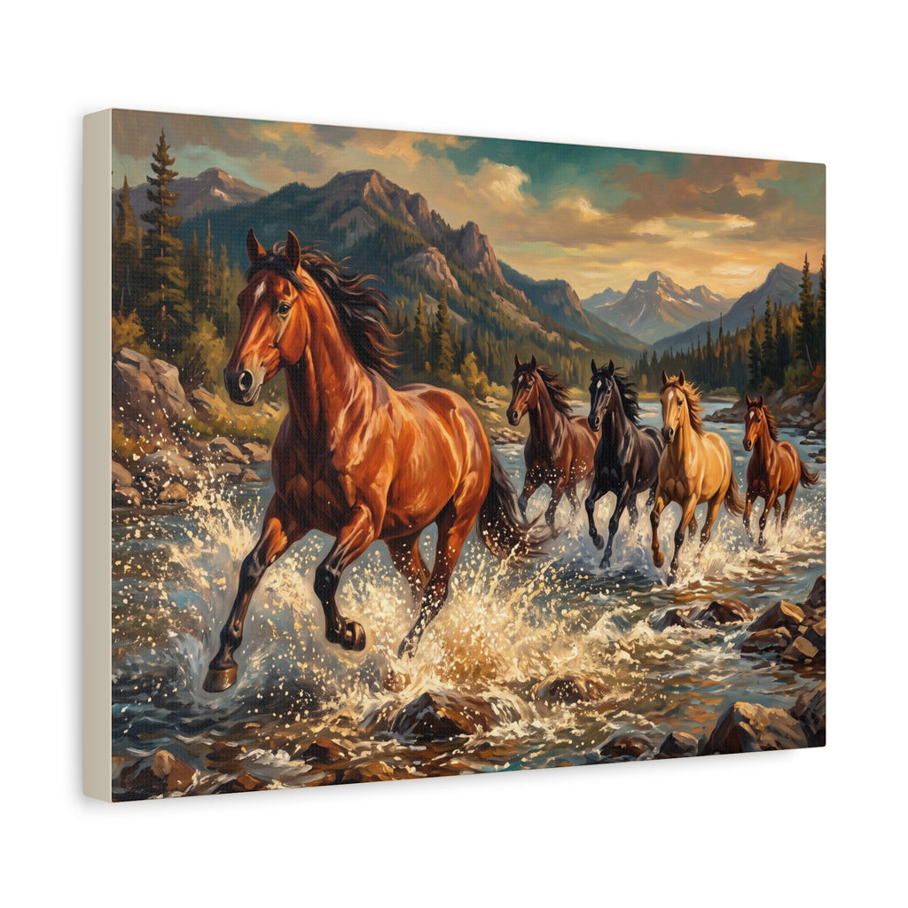 Horse Canvas | Wild Horses River Crossing Wall Art