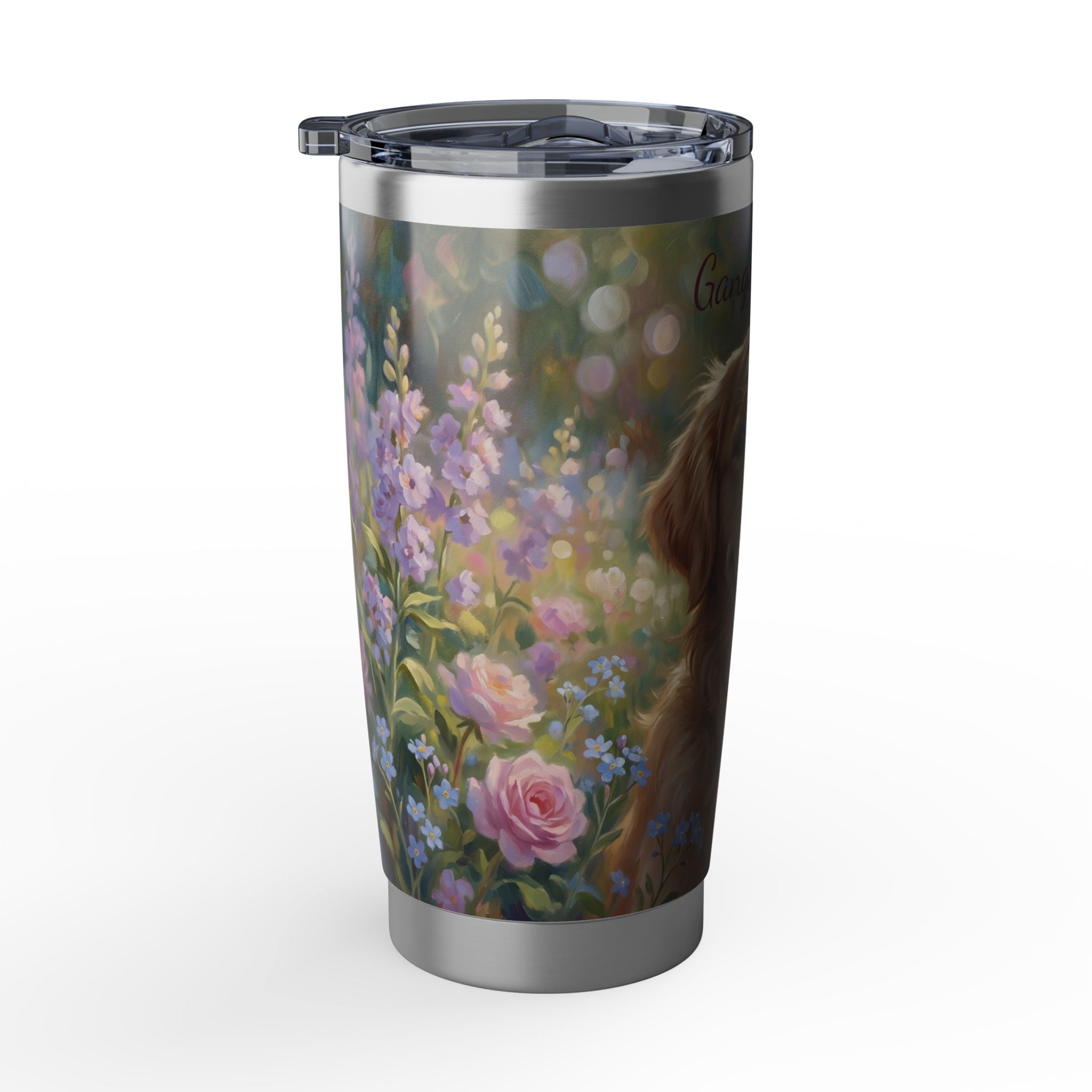 Golden Retriever Tumbler Personalized – 20 oz Stainless Steel Travel Mug with Custom Name, Spring Garden Design
