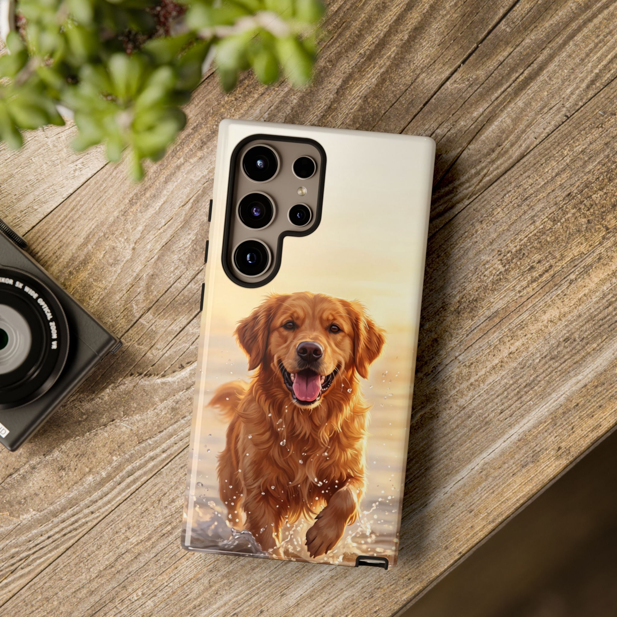 Golden Retriever Splashing in Water Phone Case | Joyful Dog at Golden Hour | iPhone & Samsung