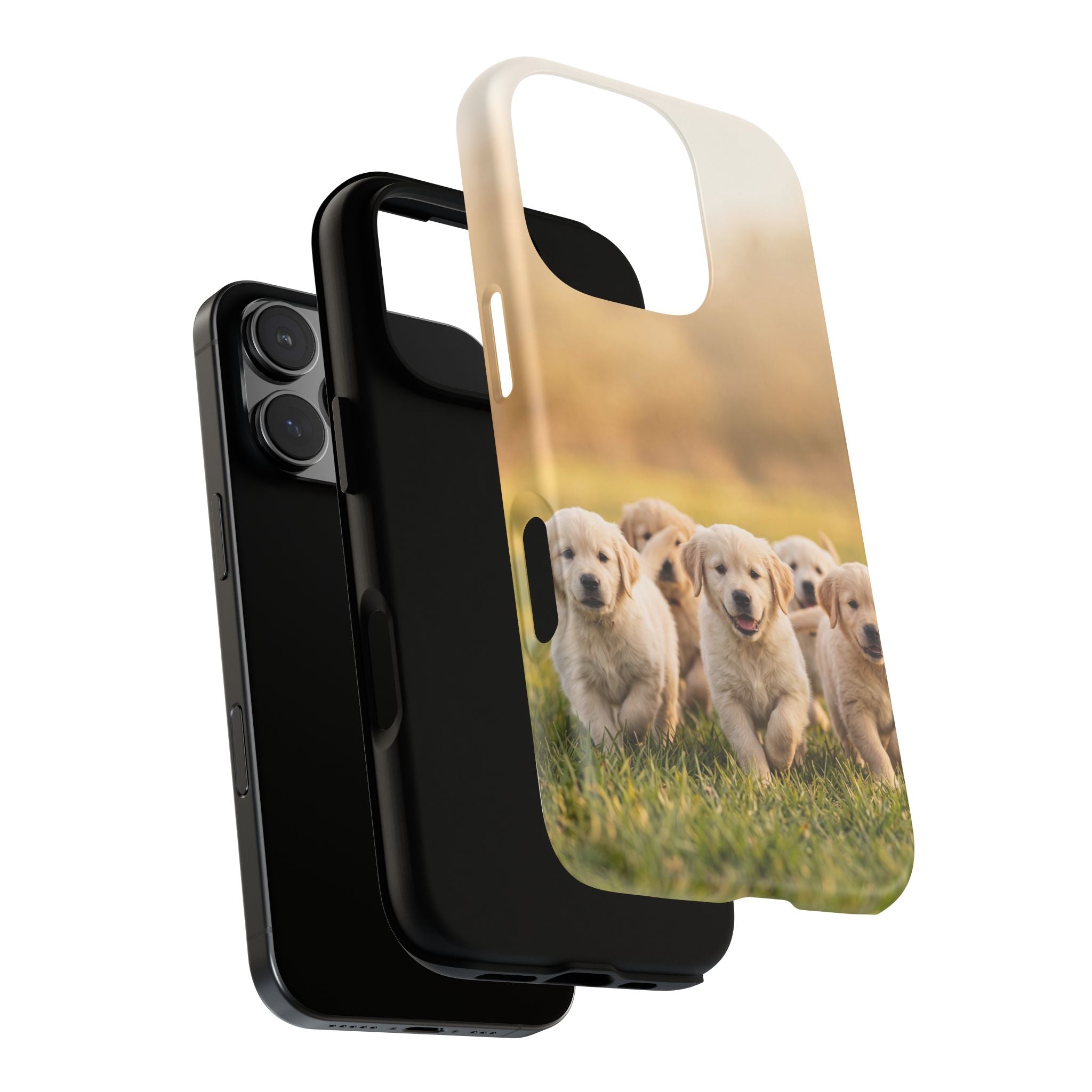 Golden Retriever Puppies Phone Case | Playful Puppy Pack Running in Grass | iPhone & Samsung