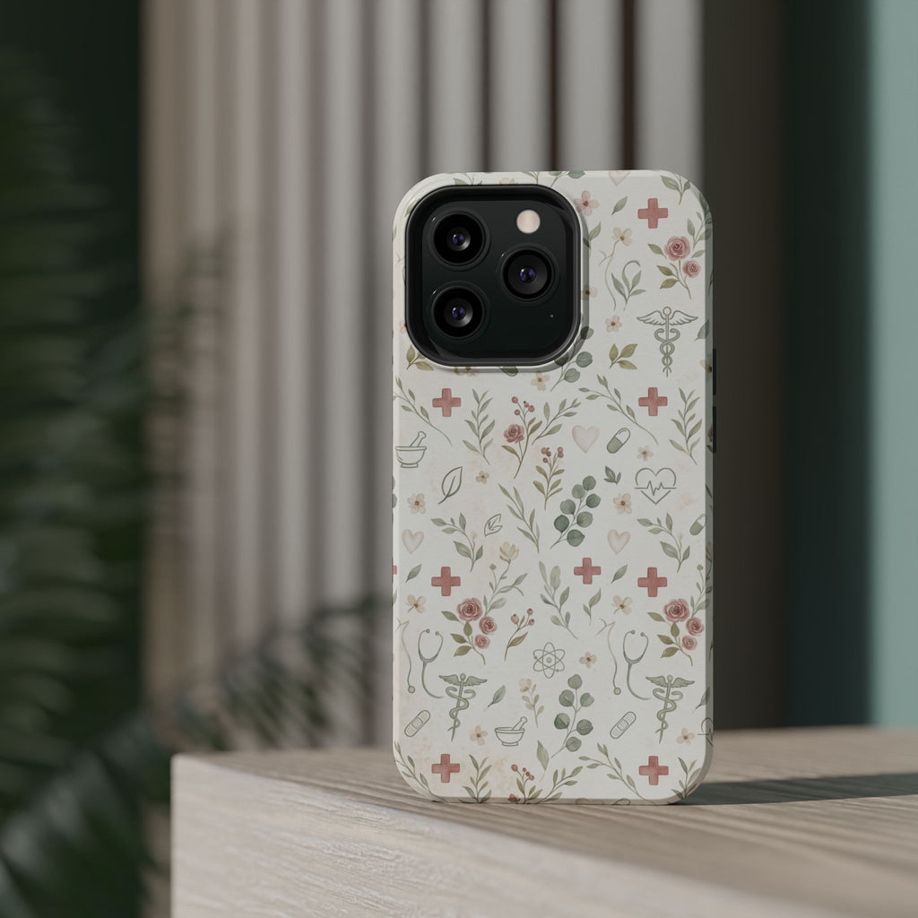 Floral Nurse Phone Case — Impact-Resistant Wireless Charging Cover