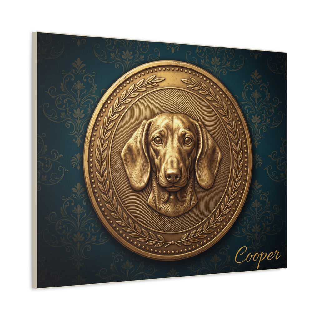 Dachshund Personalized Canvas | Antique Gold Coin Wall Art