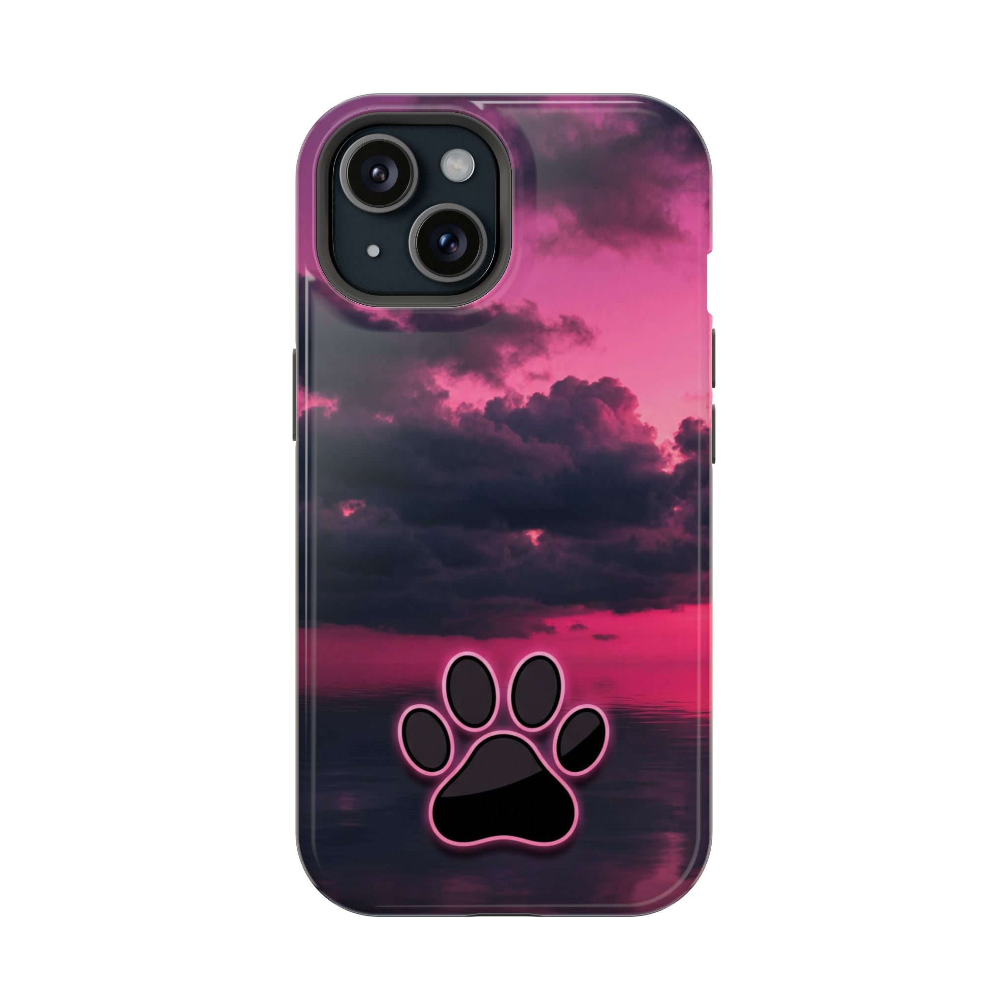 Pink Sky Paw Print Phone Case — Impact-Resistant Wireless Charging Cover