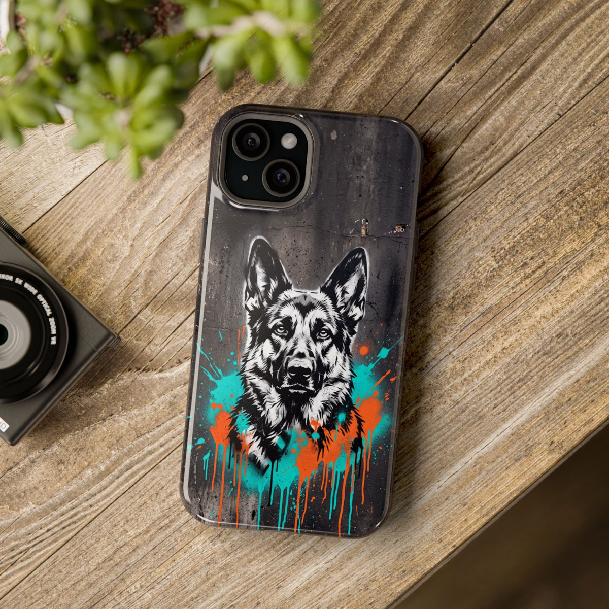 German Shepherd Phone Case | Graffiti Street Art — Tough Magnetic Case with Wireless Charging