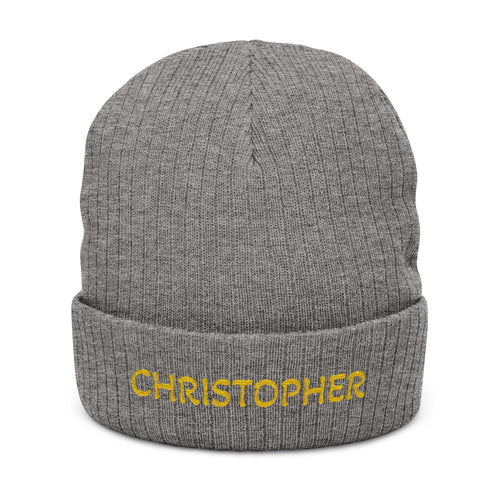 Classic Personalized Name Embroidered Ribbed Knit Beanie