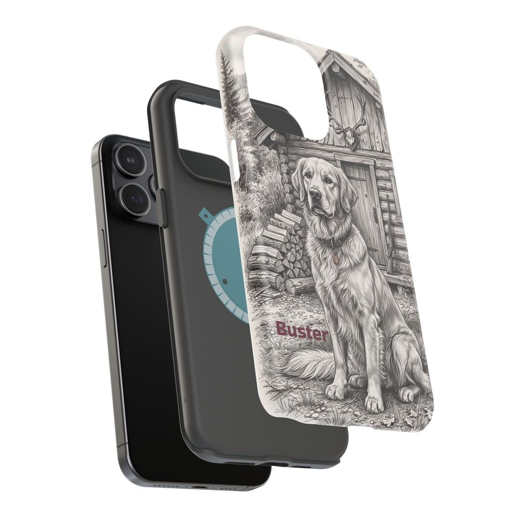 Personalized Golden Retriever Cabin Porch Phone Case — Wireless Charging Cover