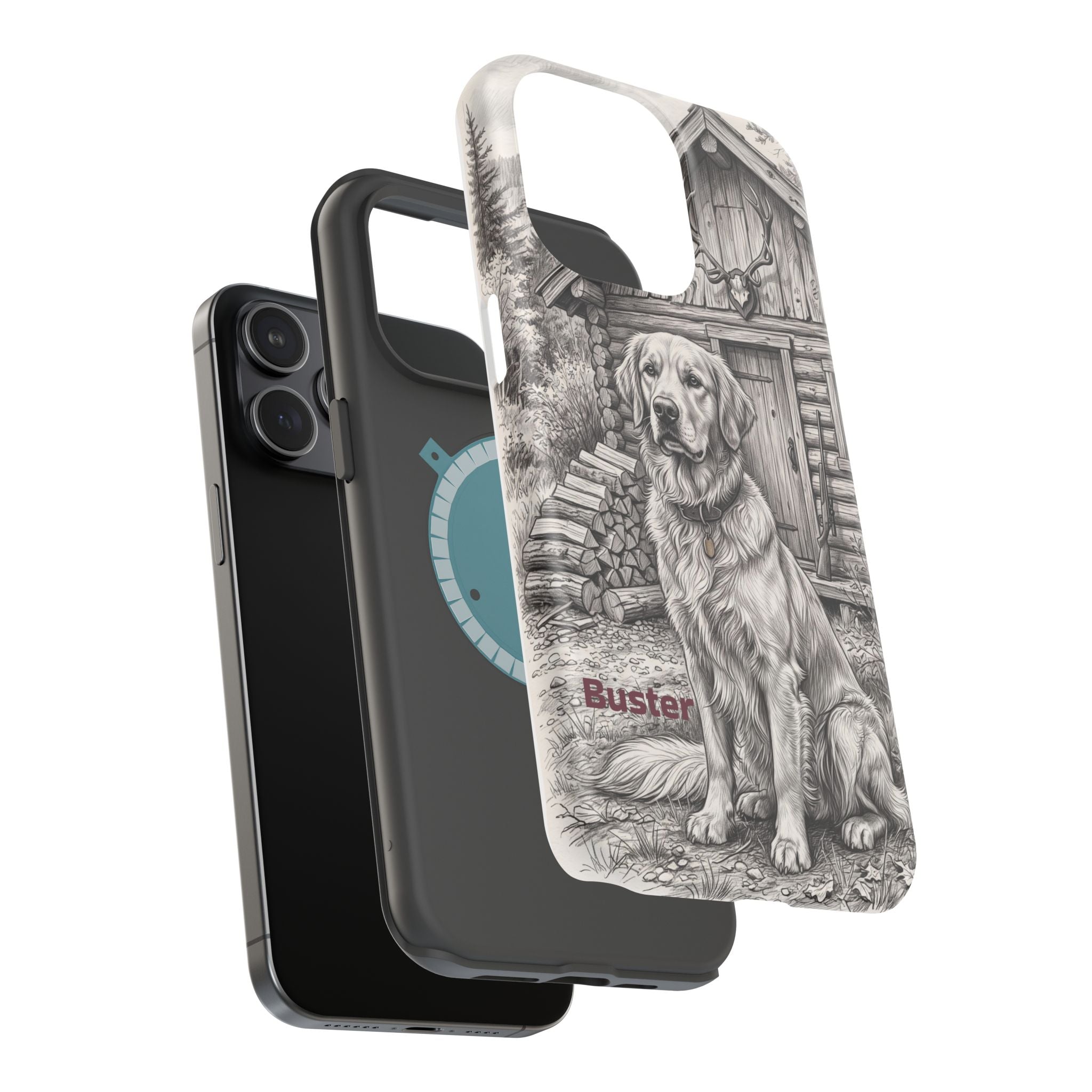Personalized Golden Retriever Cabin Porch Phone Case — Wireless Charging Cover
