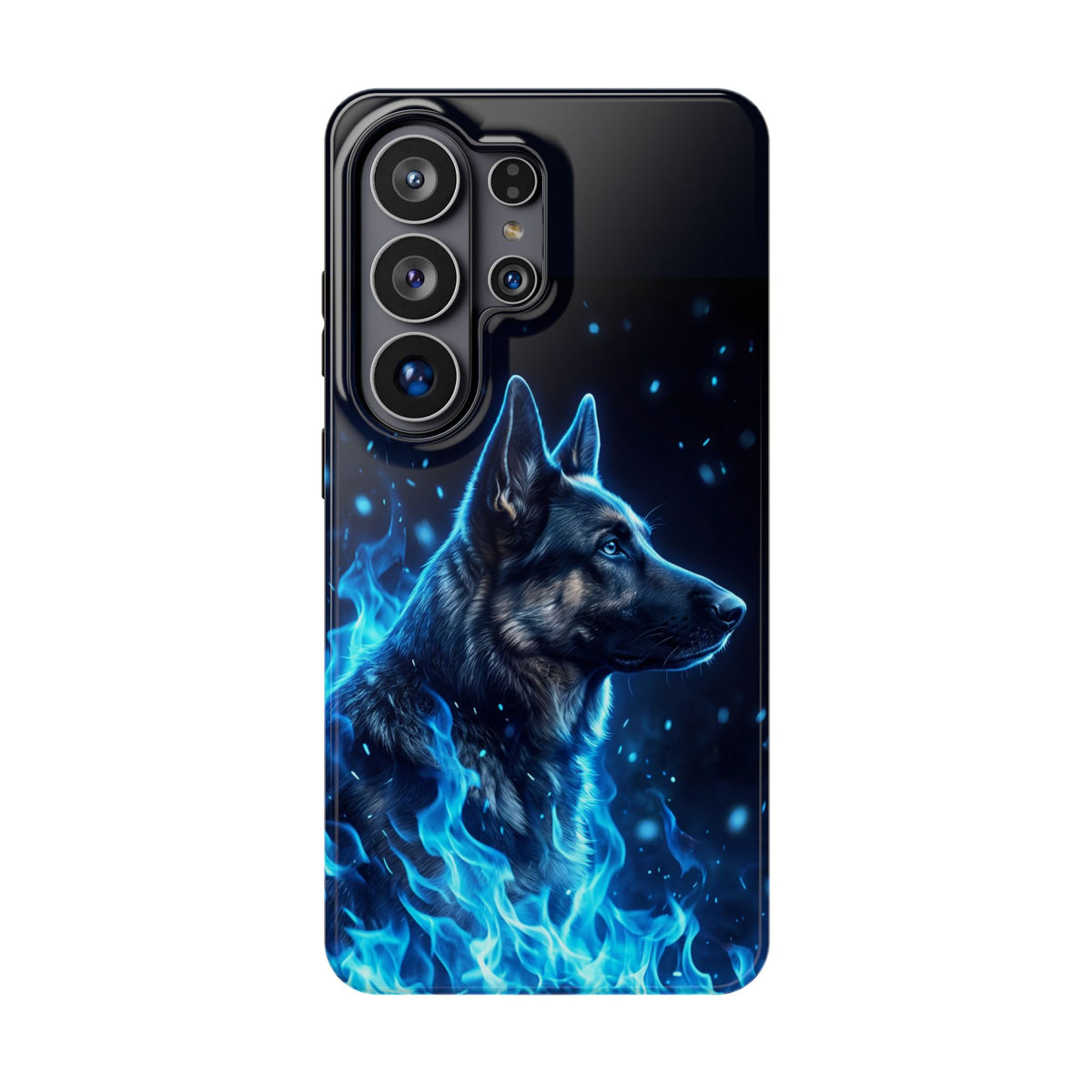 German Shepherd Phone Case | Blue Flame Art — Tough Magnetic Case with Wireless Charging