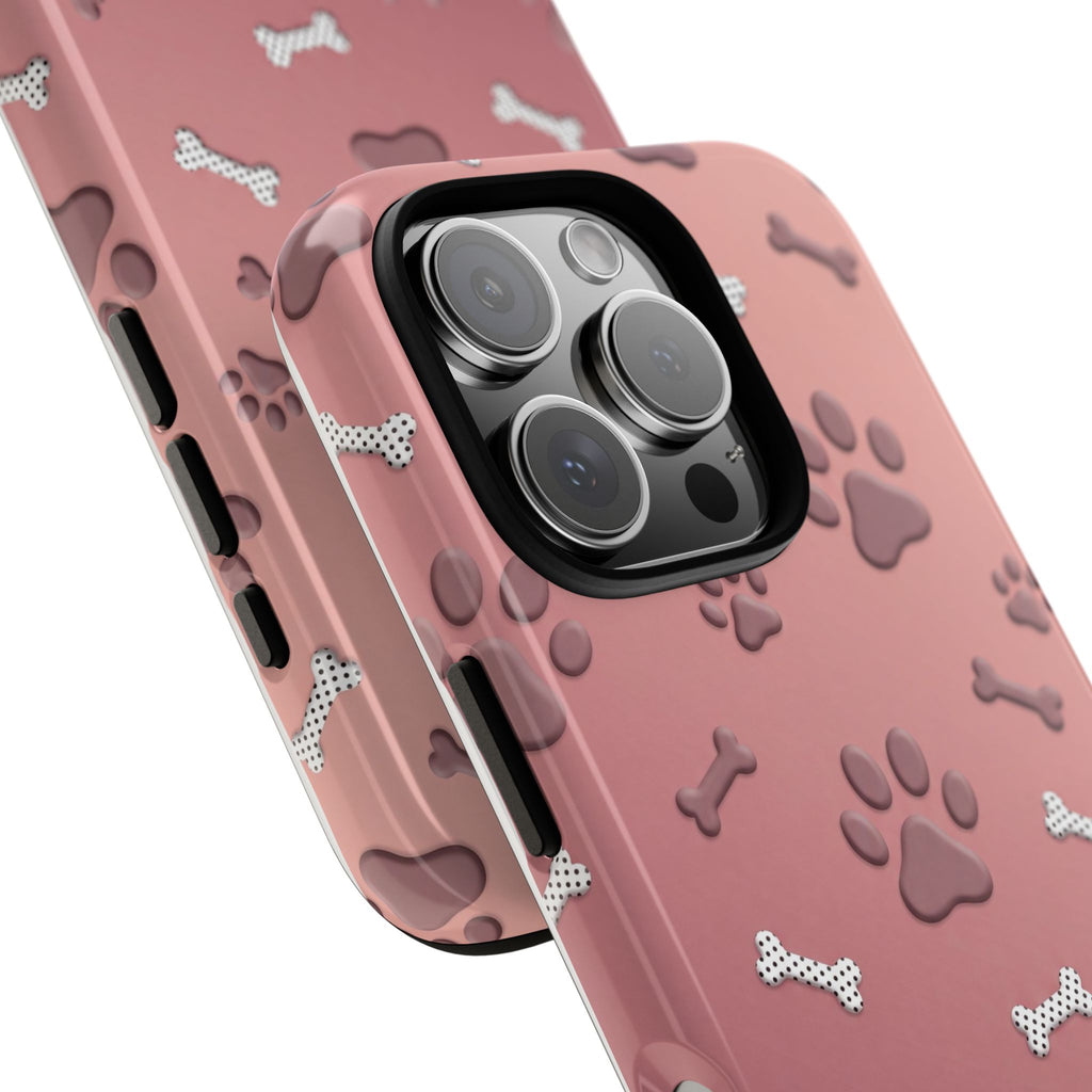 iPhone & Samsung Phone Case | Paw Print & Bone  | Dusty Rose Pattern Case for Frenchie Lovers