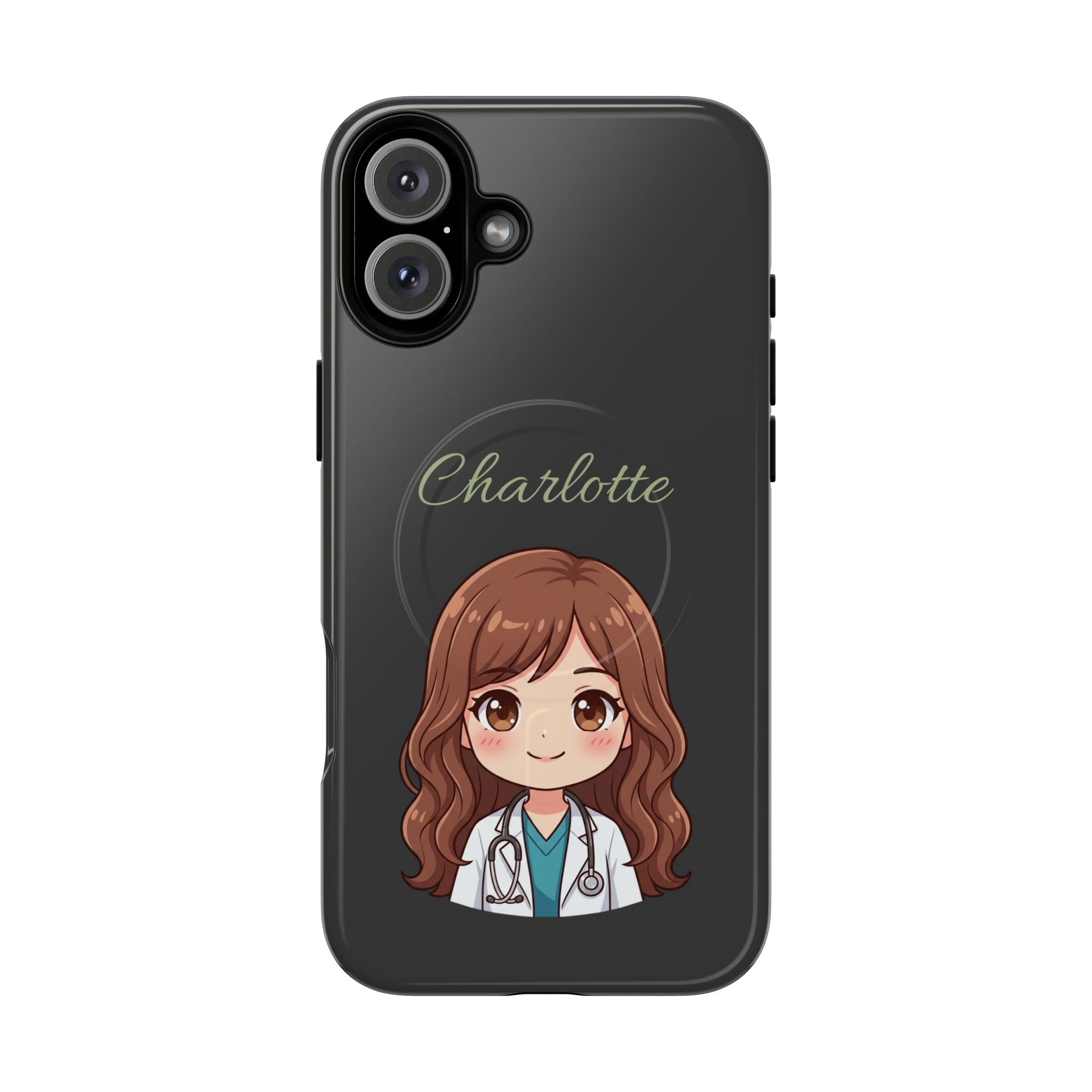 Personalized Tough Magnetic Phone Case | With Custom Name – Cute Illustrated Nurse Character Case for iPhones