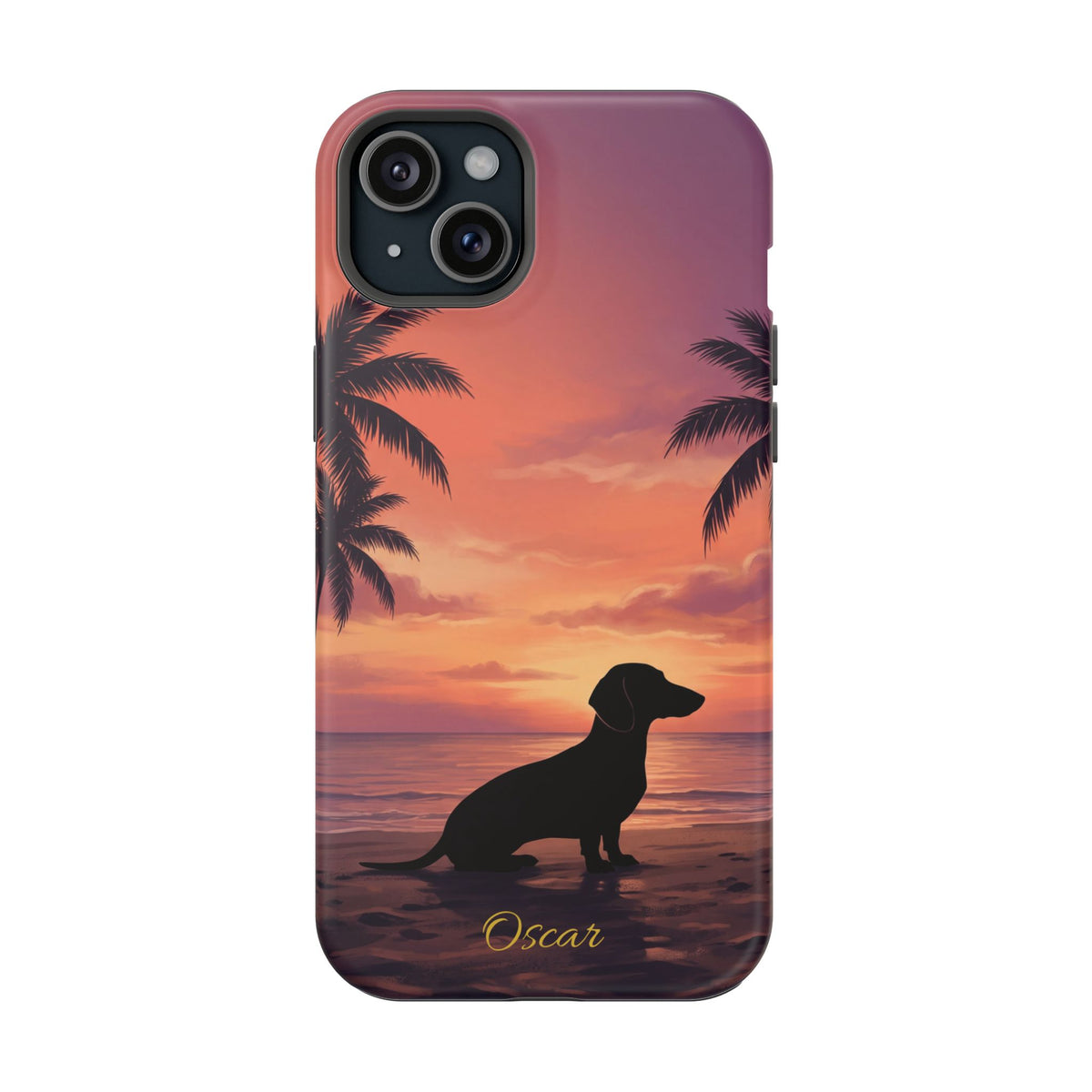 Personalized Dachshund Tropical Beach Sunset Phone Case — Wireless Charging Cover