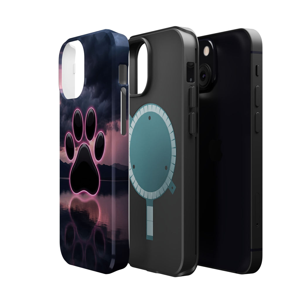 Neon Paw Print Phone Case — Impact-Resistant Wireless Charging Cover