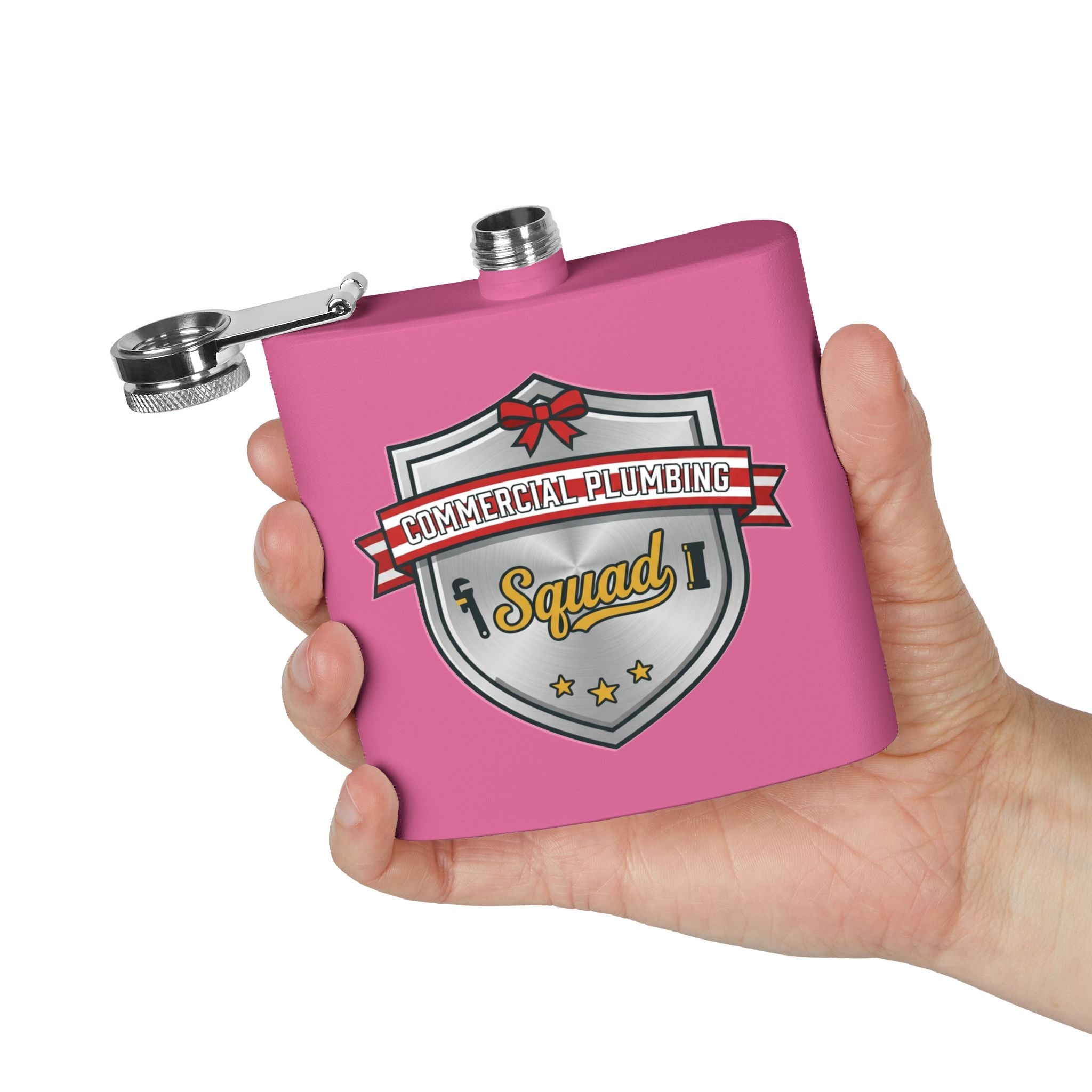 Flask — "Commercial Plumbing Squad" 6oz Stainless Steel Hip Flask