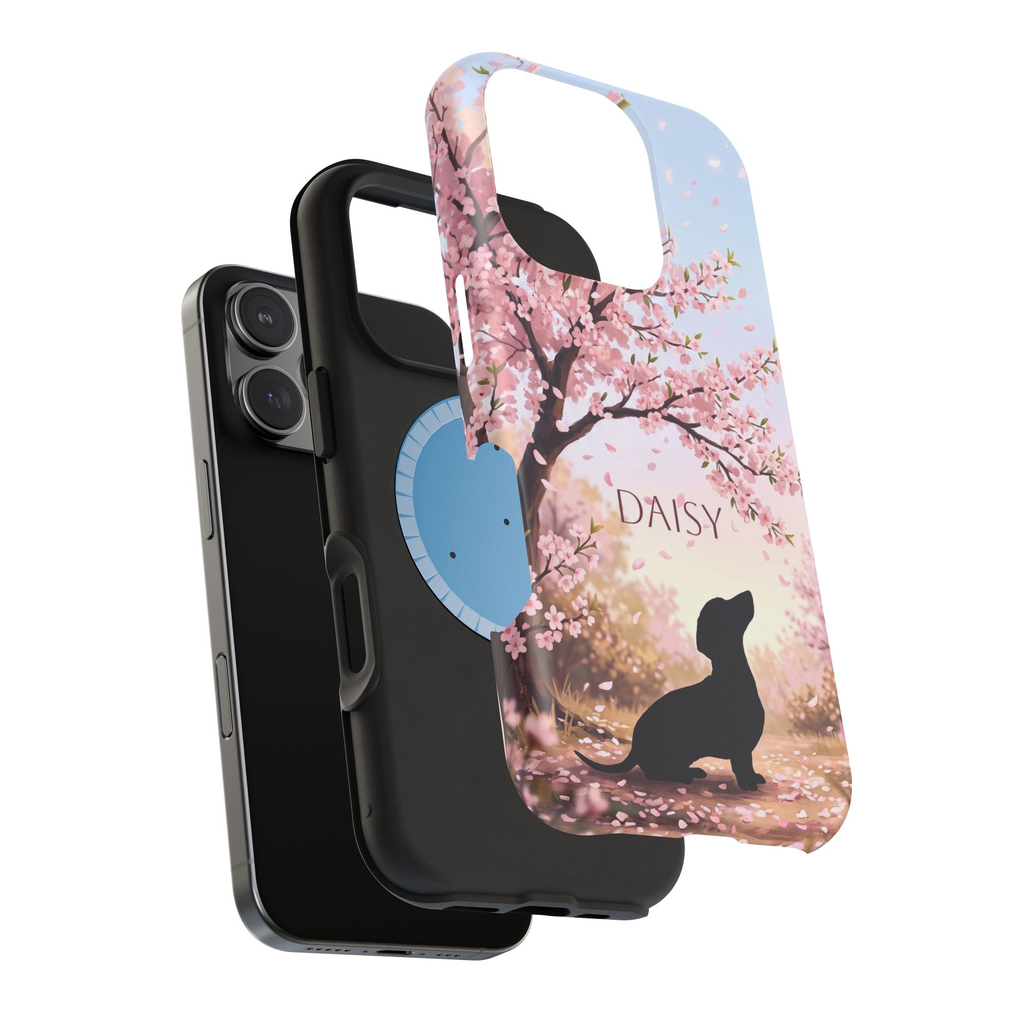 Personalized Dachshund Cherry Blossom Phone Case — Wireless Charging Cover